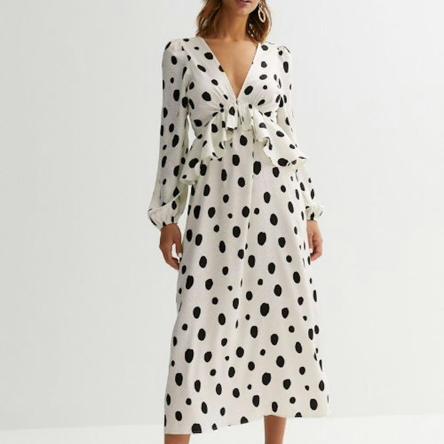 New Look White Spot Jacquard Ruffle Midi Dress
