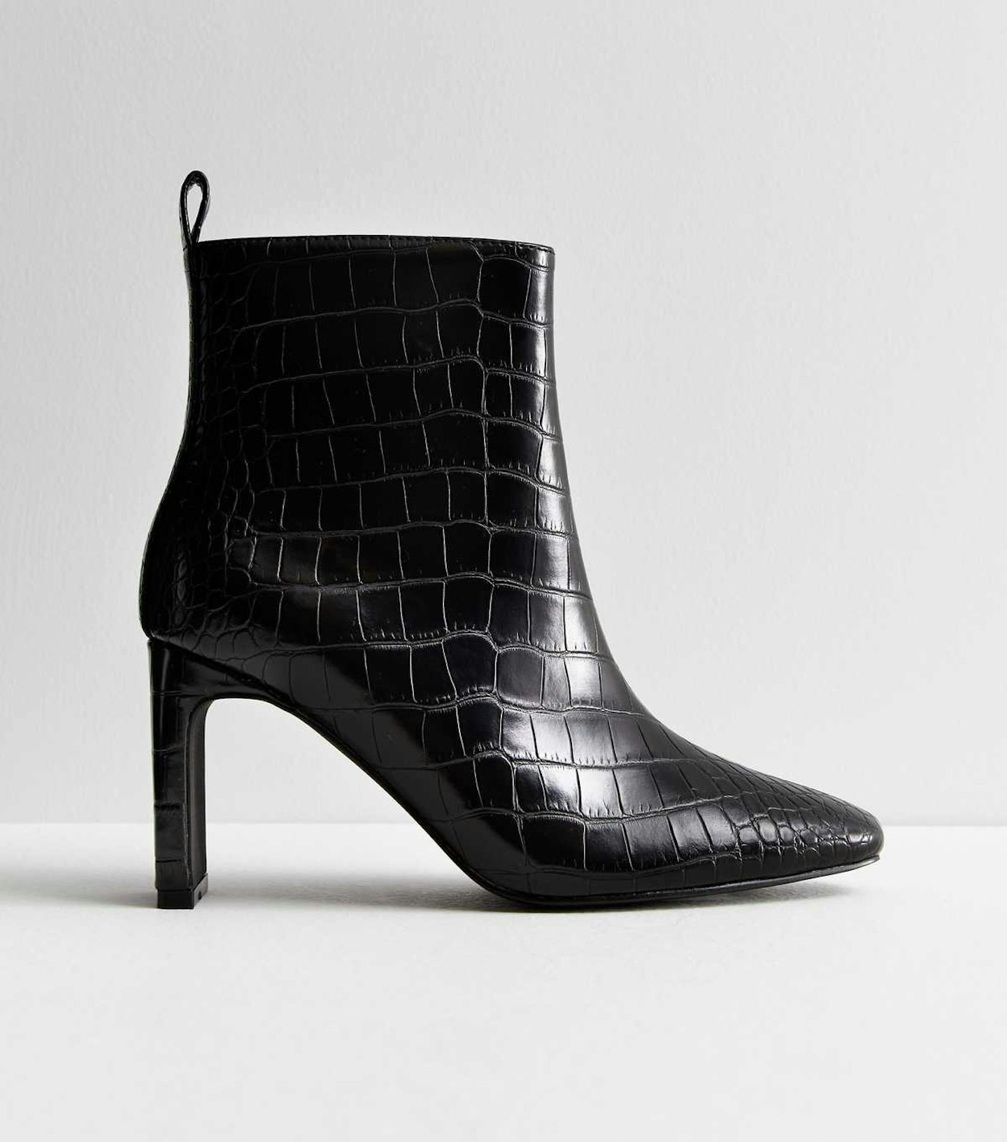 New Look Black Faux Croc Stiletto Heel Boots