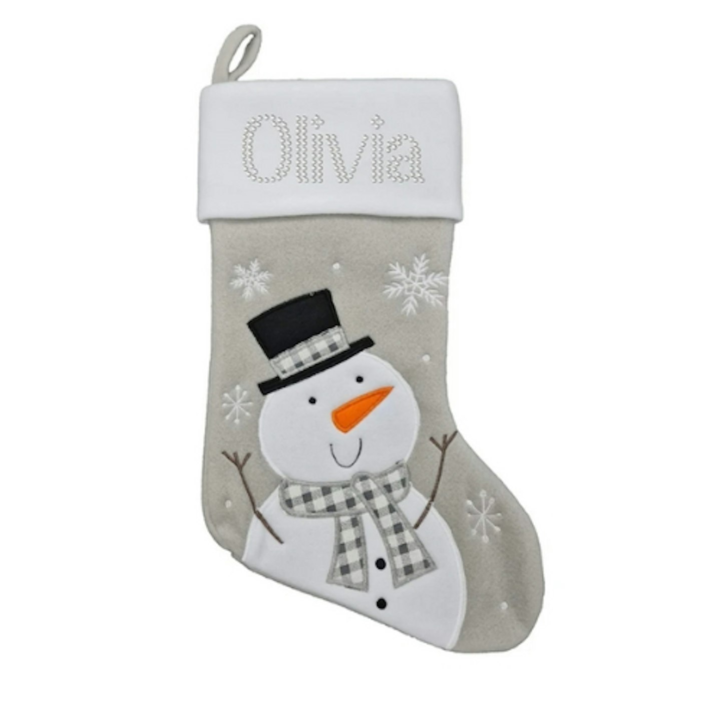 Varsany Premium Personalised Christmas Stocking, Grey Snowman Design