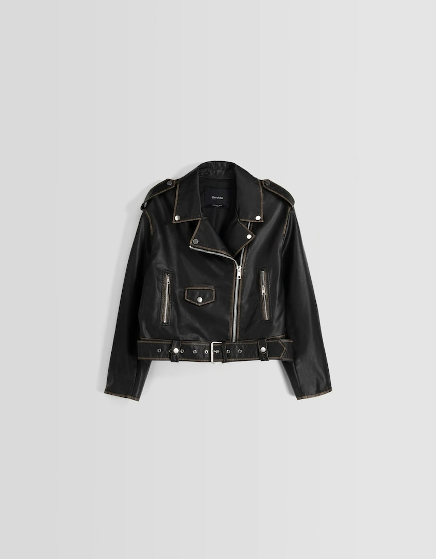 Bershka Distressed Faux Leather Biker Jacket