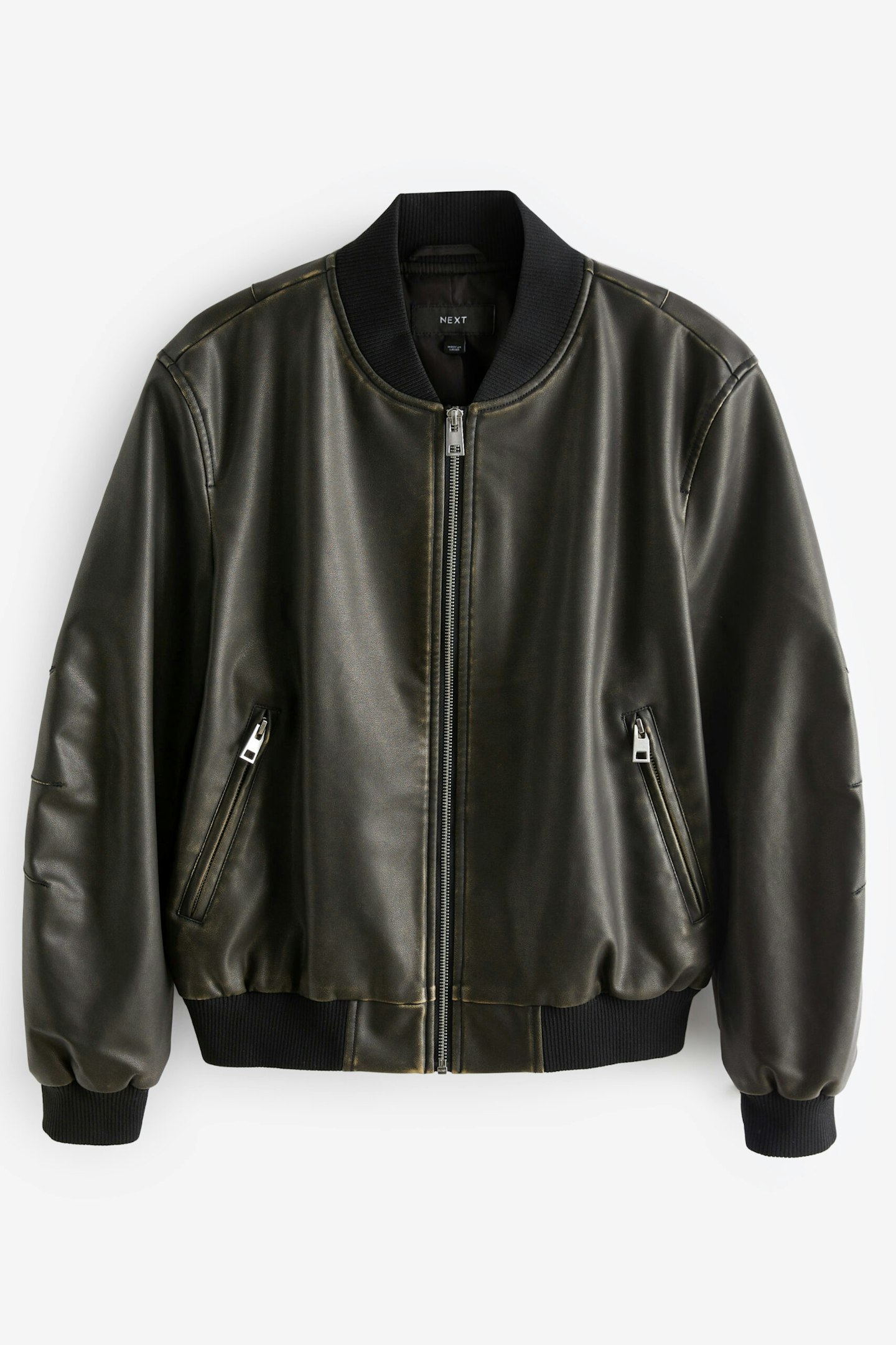 Next Black Distressed Faux Leather Bomber Jacket