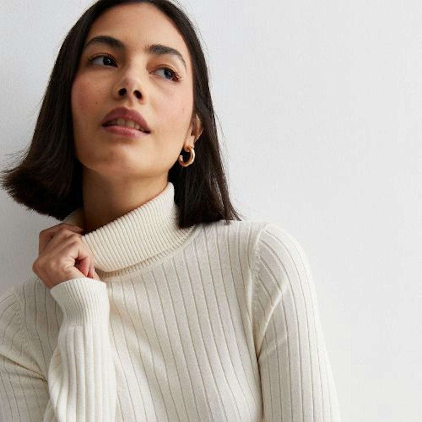 New Look Off White Ribbed Knit Roll Neck Jumper