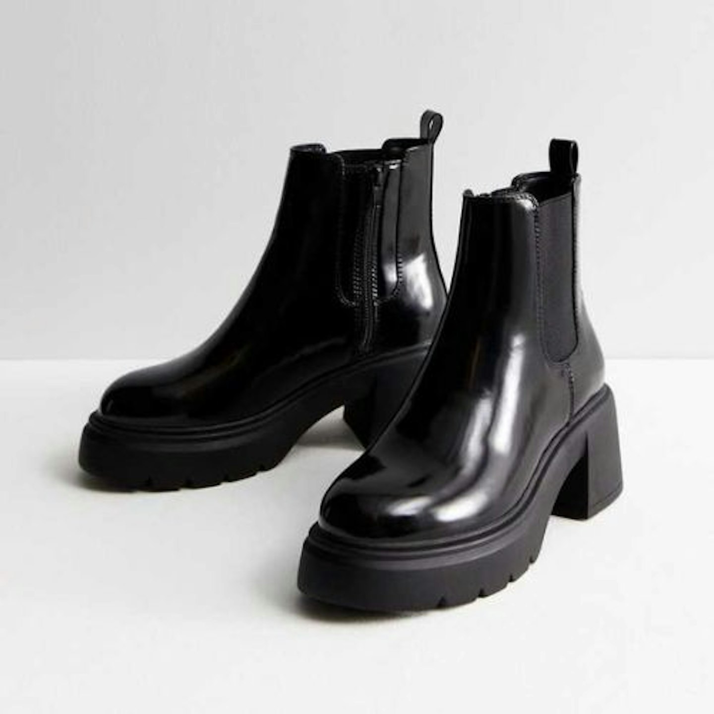 Black Leather-Look Block Heel Chelsea Boots