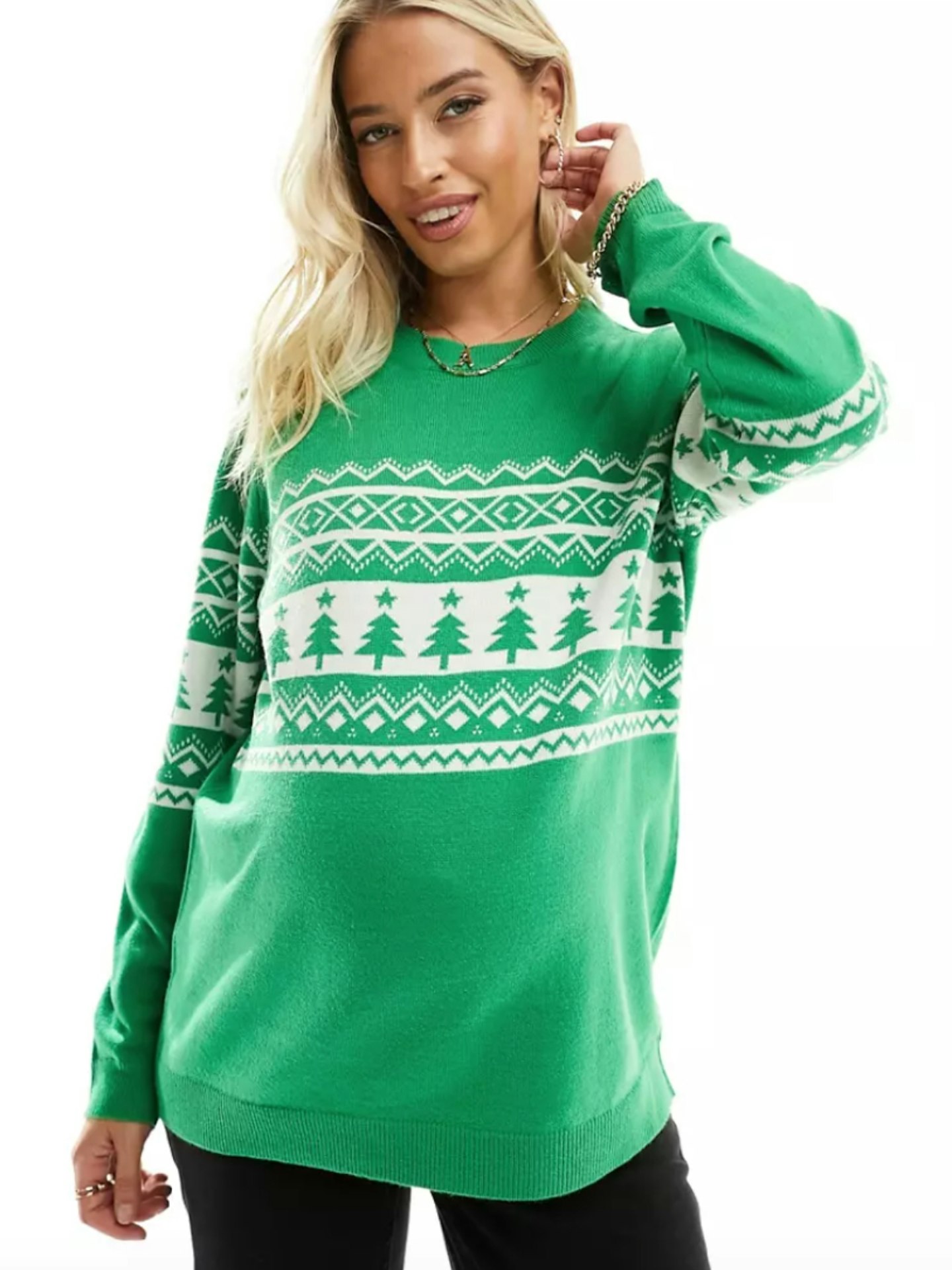 ASOS DESIGN Maternity Christmas Jumper with Placement Fairisle Pattern in Green