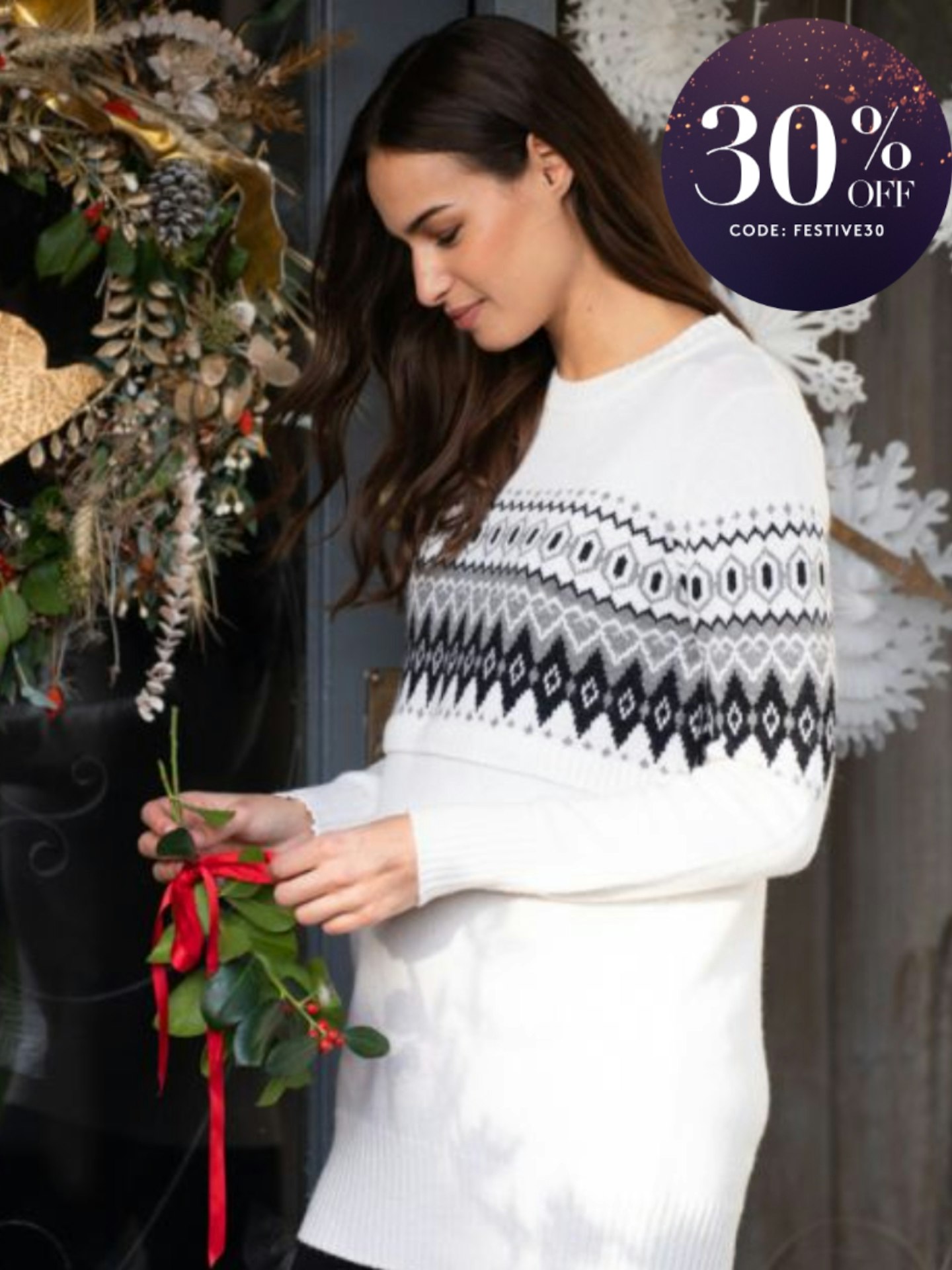 Seraphine Monochrome Fair Isle Maternity & Nursing Jumper