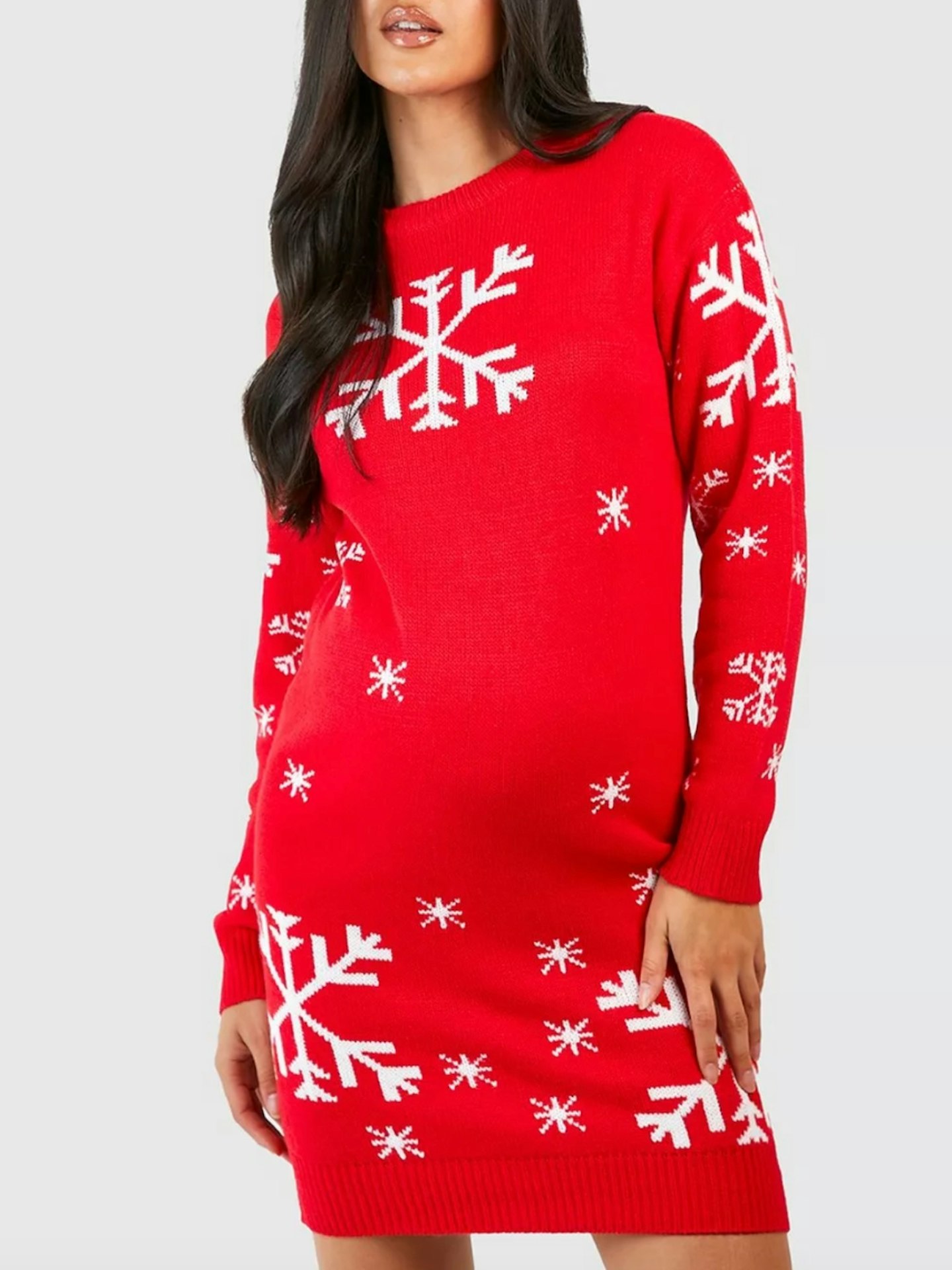 boohoo Maternity Maternity Snowflake Christmas Jumper Dress