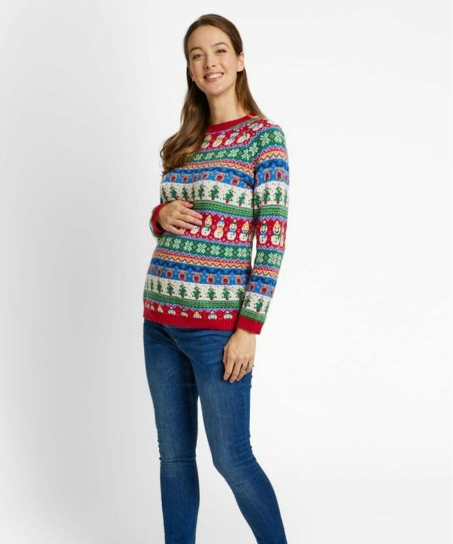 JoJo Maman Bébé Cashmere Mix Fair Isle Stripe Maternity Christmas Jumper