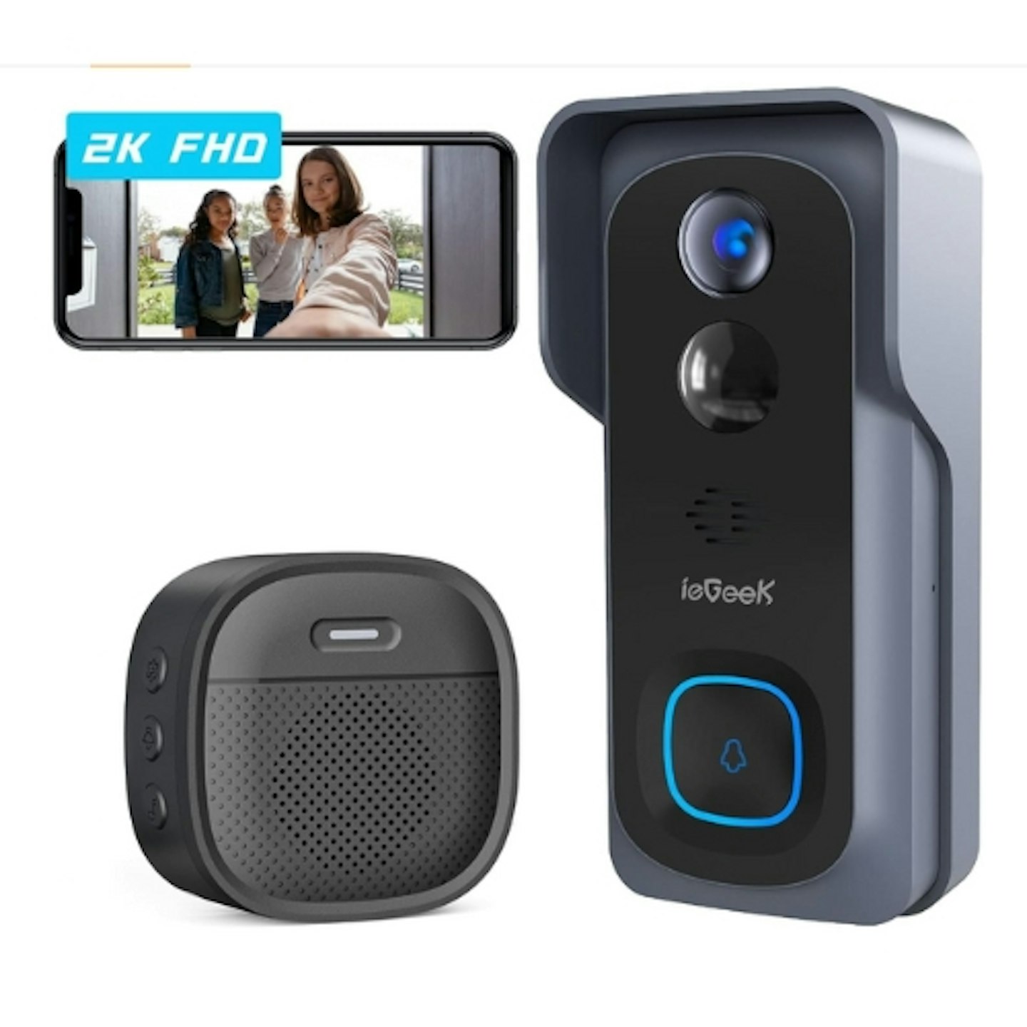 ieGeek Upgraded 2K HD Video Doorbell Camera Wireless With Battery Chime