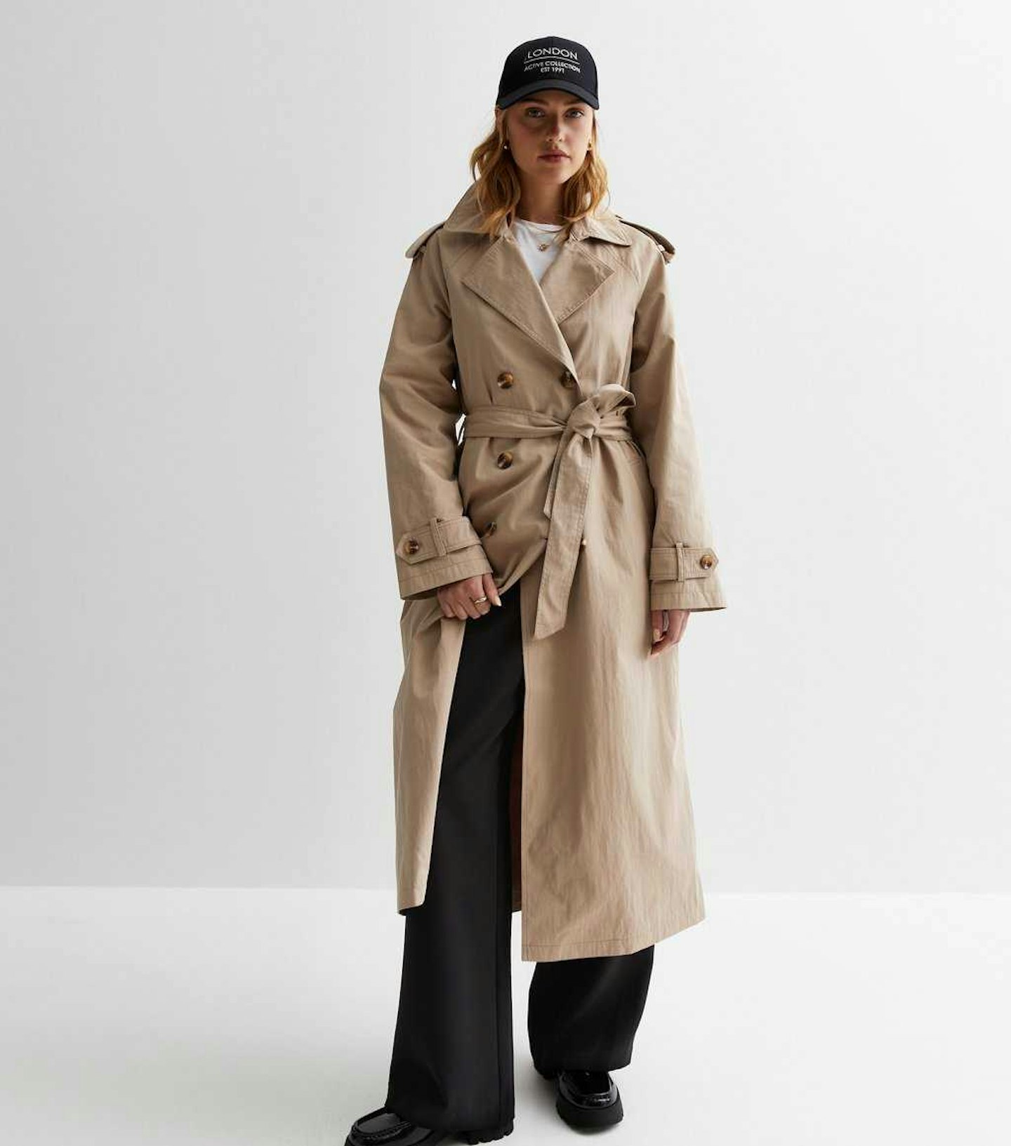 New Look Stone Belted Longline Trench Coat