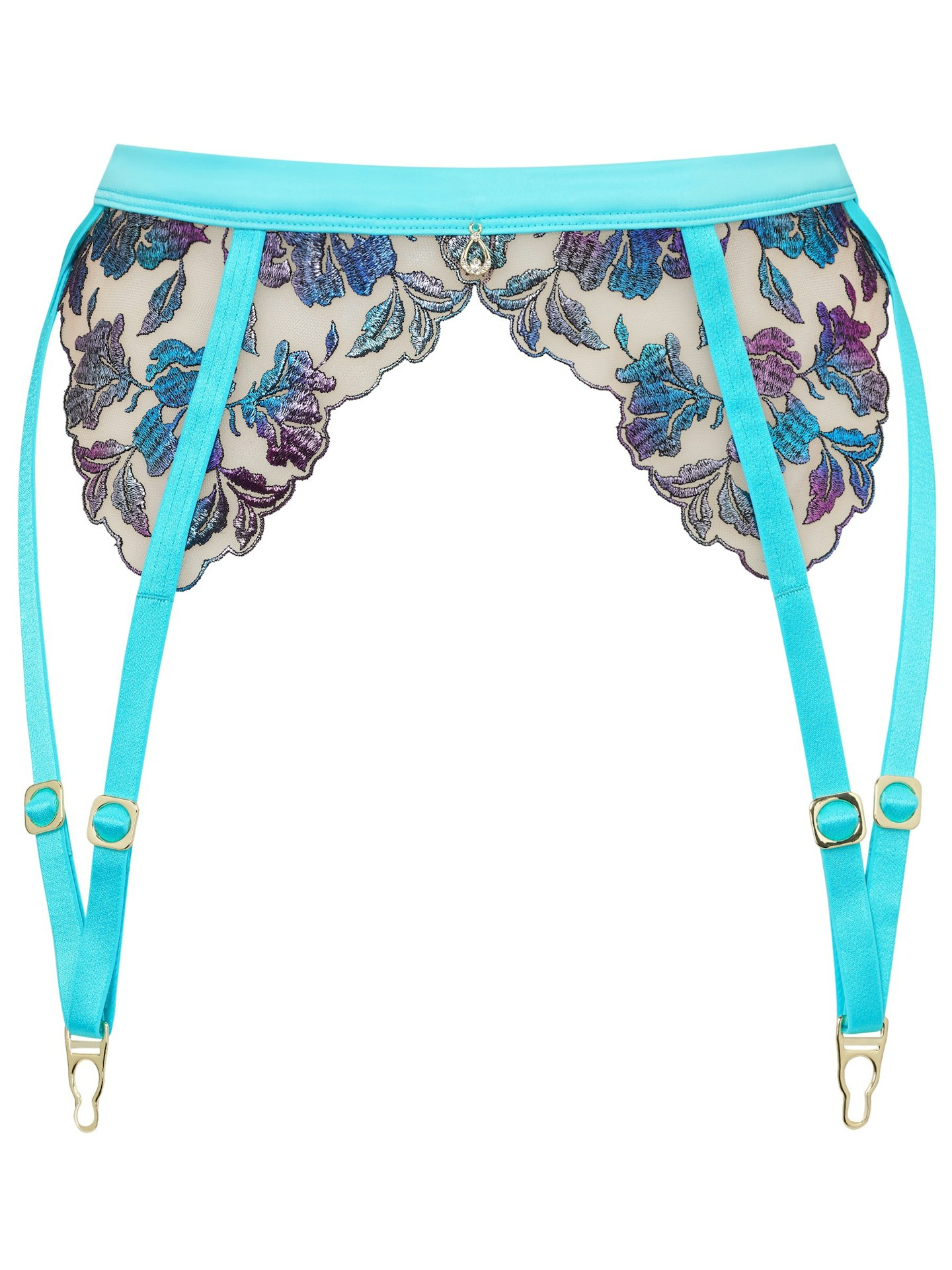 Ann Summers blue turquoise leg waspie with intricate floral embroidery