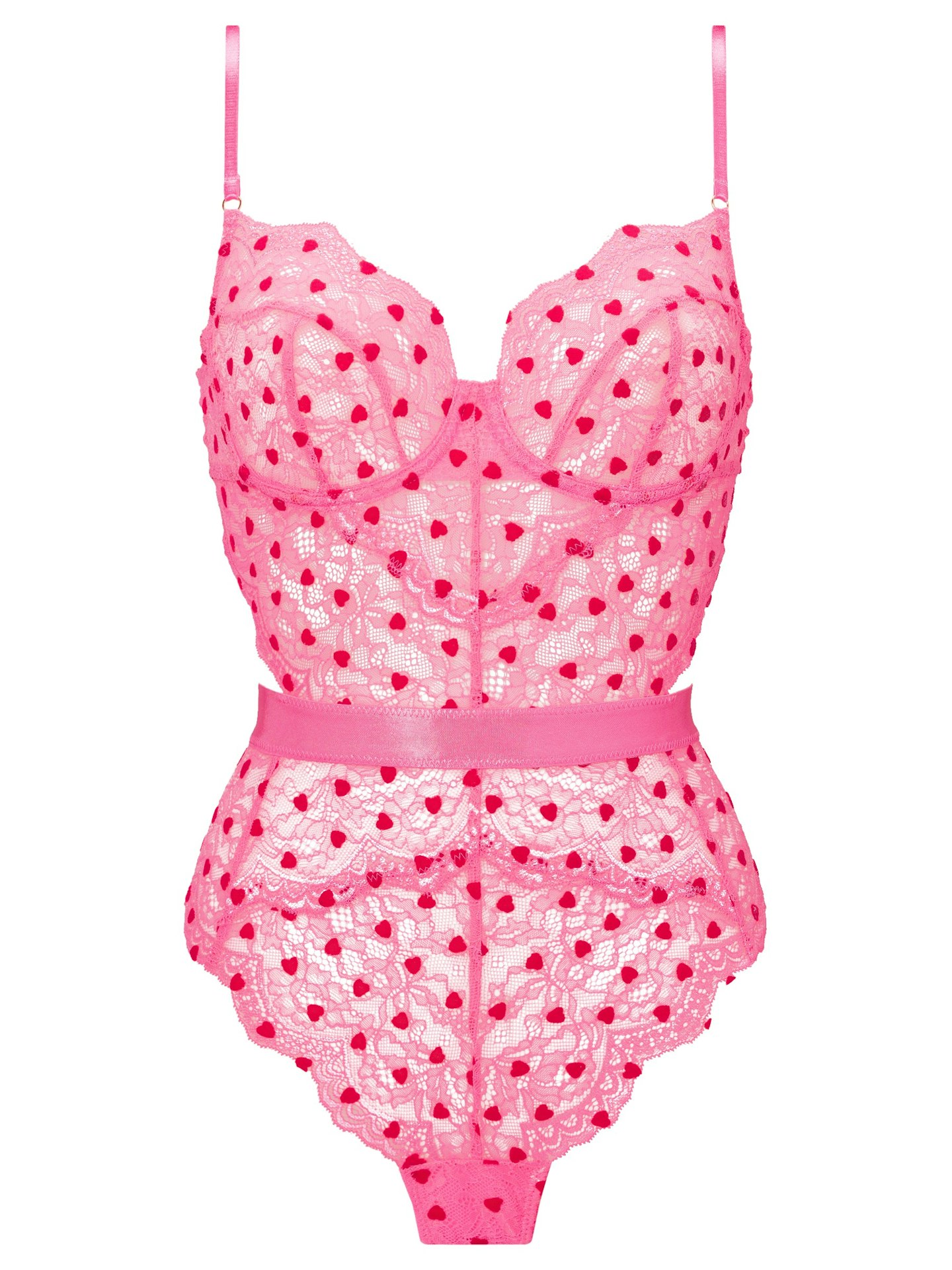 Ann Summers Pink and red heart print lace bodysuit