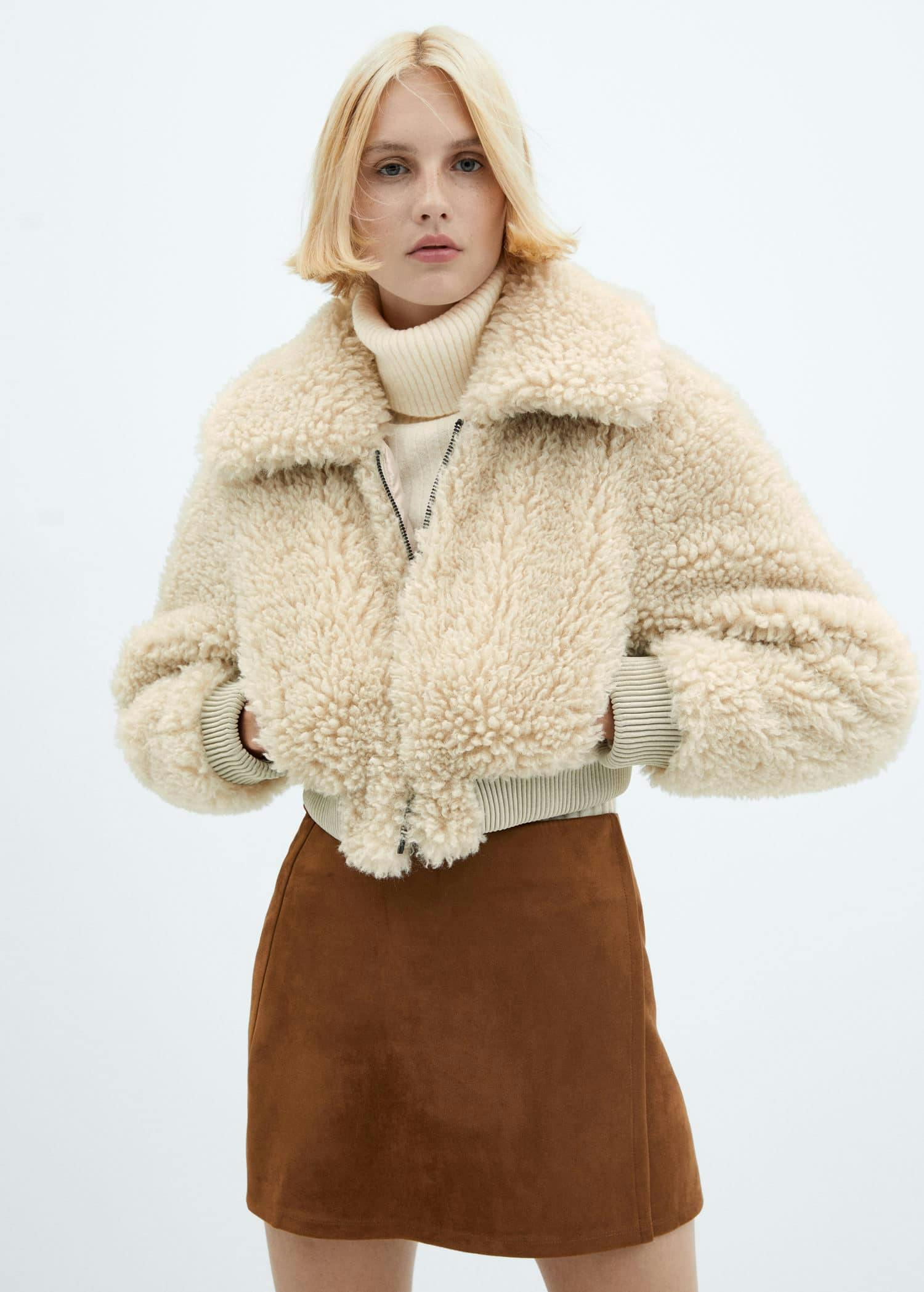 New look cream faux teddy fur bomber clearance jacket