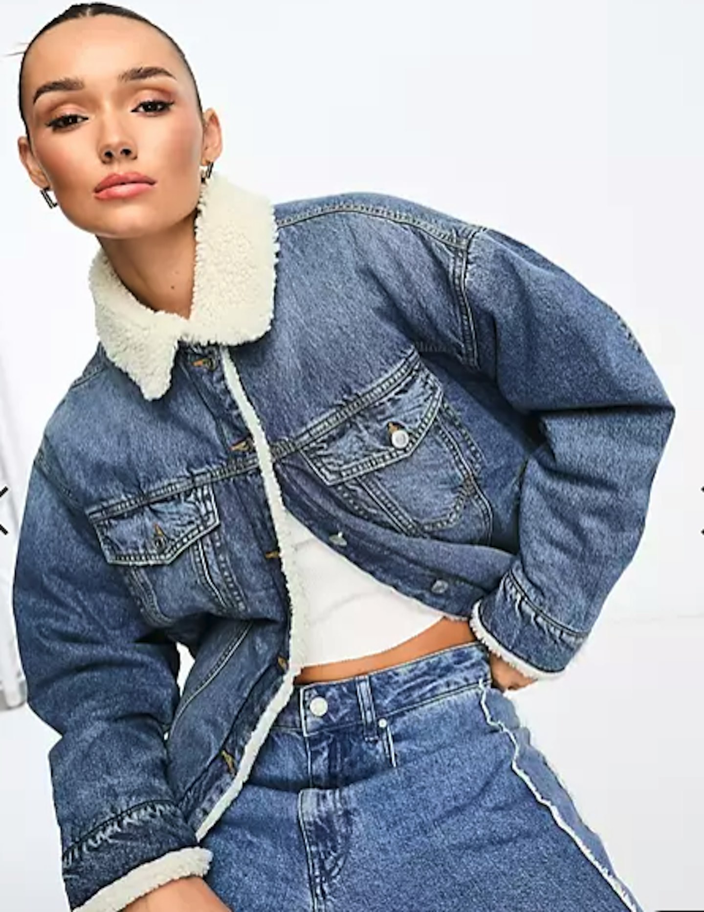 ASOS Design Denim Borg Jacket in Vintage Wash