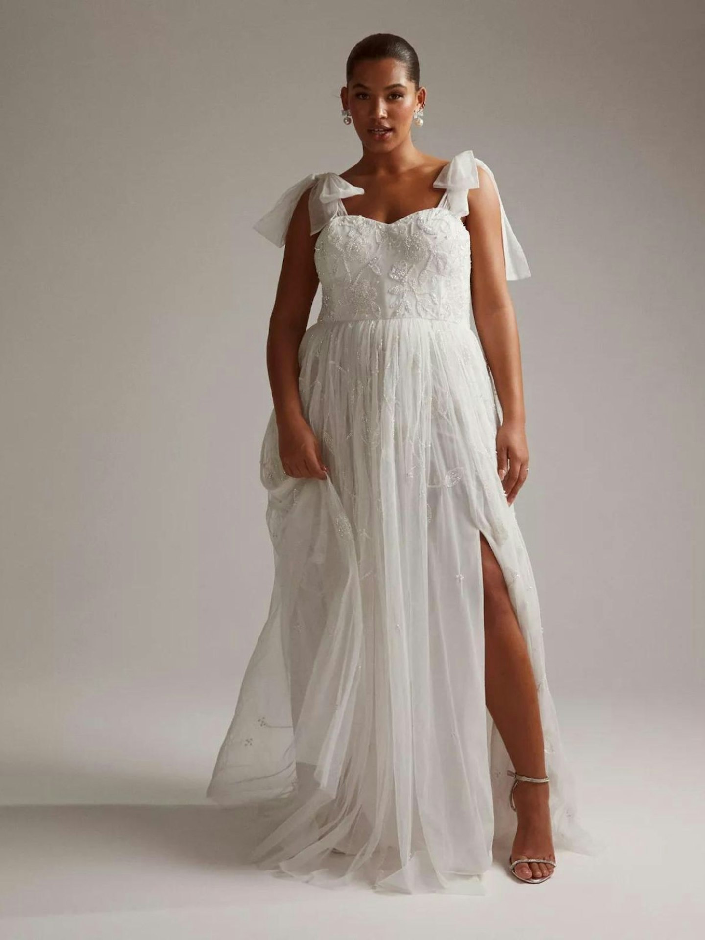 ASOS DESIGN Curve Mila Floral Embellished Mesh Wedding Dress