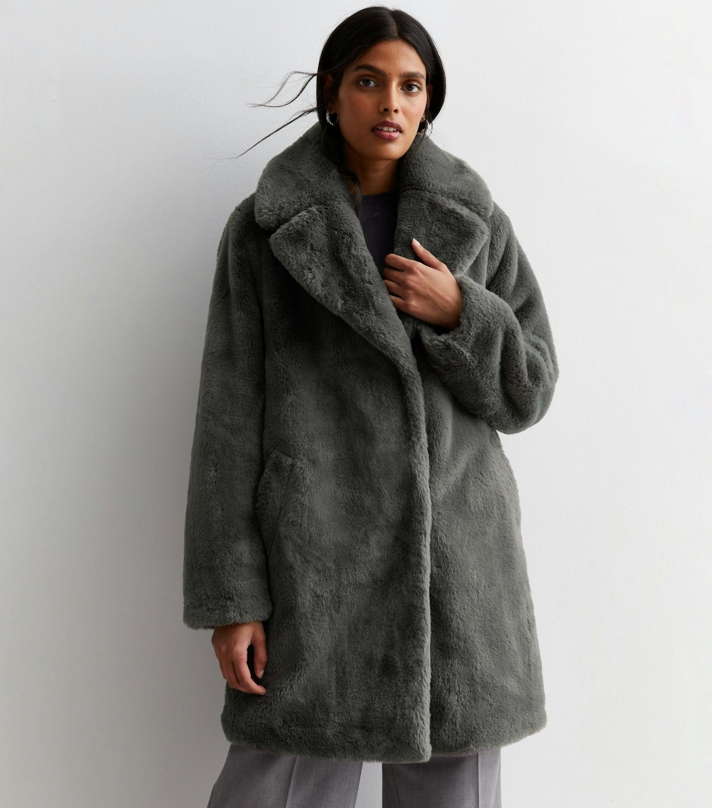 New Look Dark Grey Faux Fur Coat