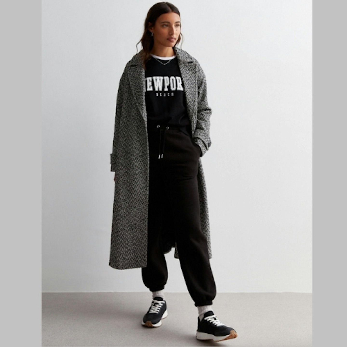 New Look Black Check Relaxed Midaxi Coat