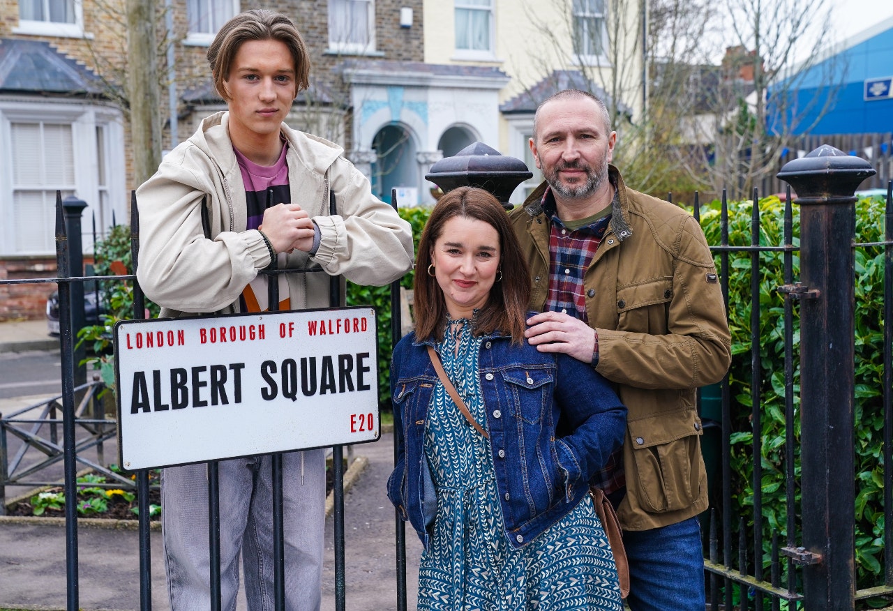 Max Murray as Joel, Alice Haig as Vicki Fowler and Alex Walkinshaw as Ross on EastEnders