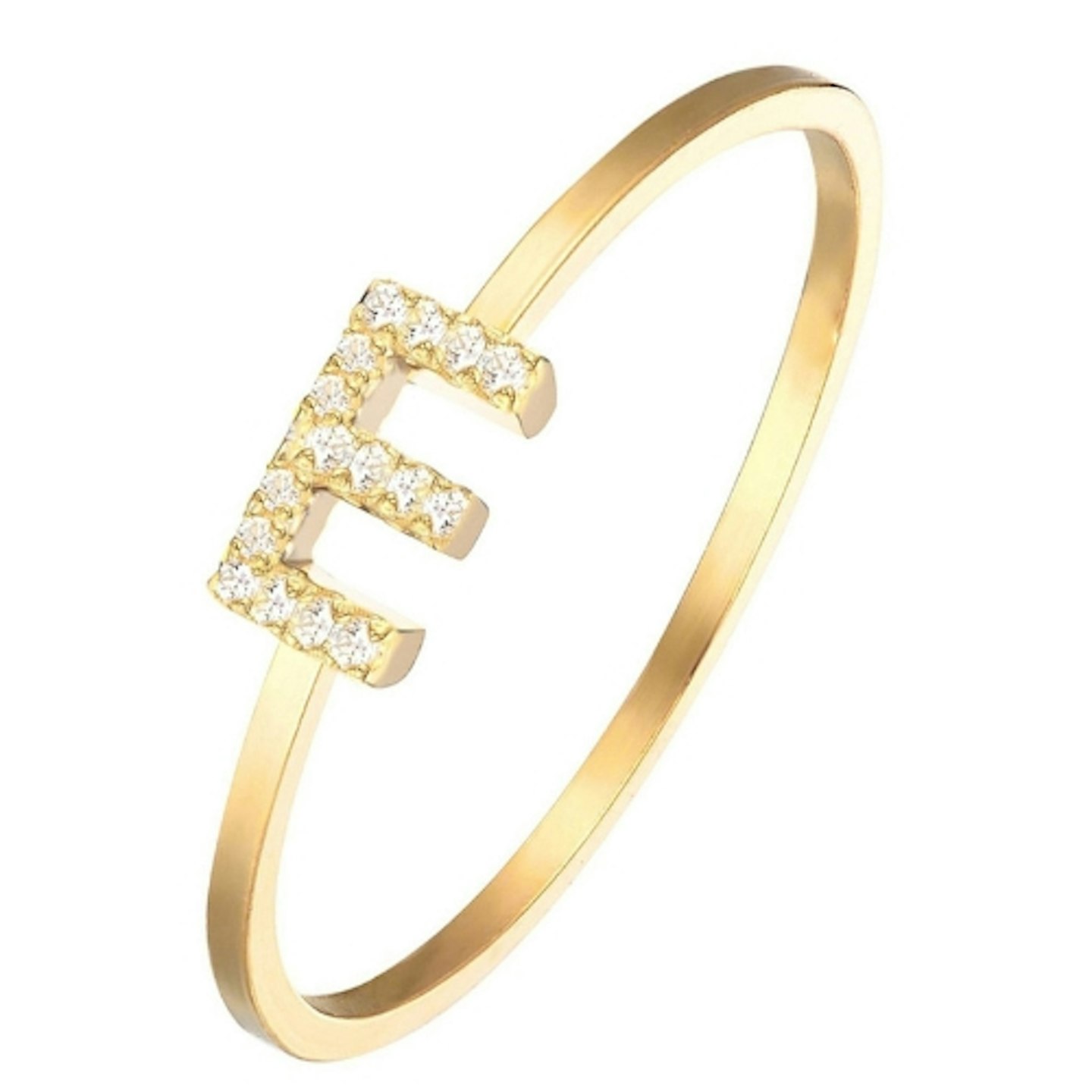 18ct Gold Plated Sterling Silver Sparkling Vertical Letter Ring