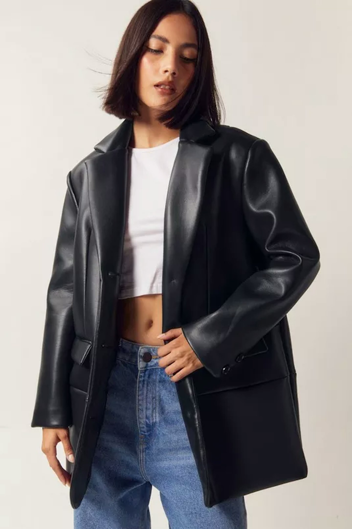 Nasty Gal Faux Leather Single Breasted Blazer