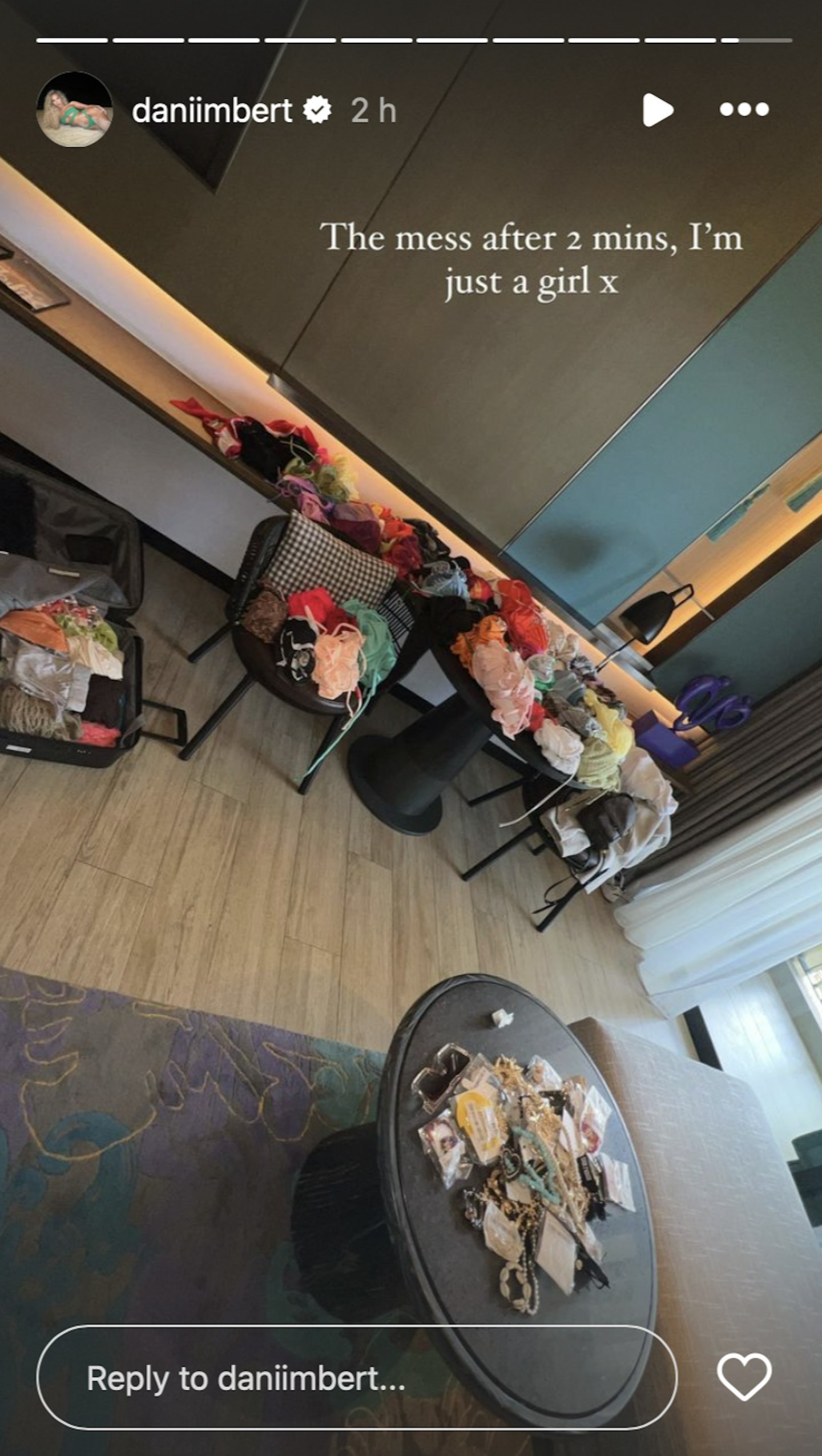 Dani Imbert's messy hotel room