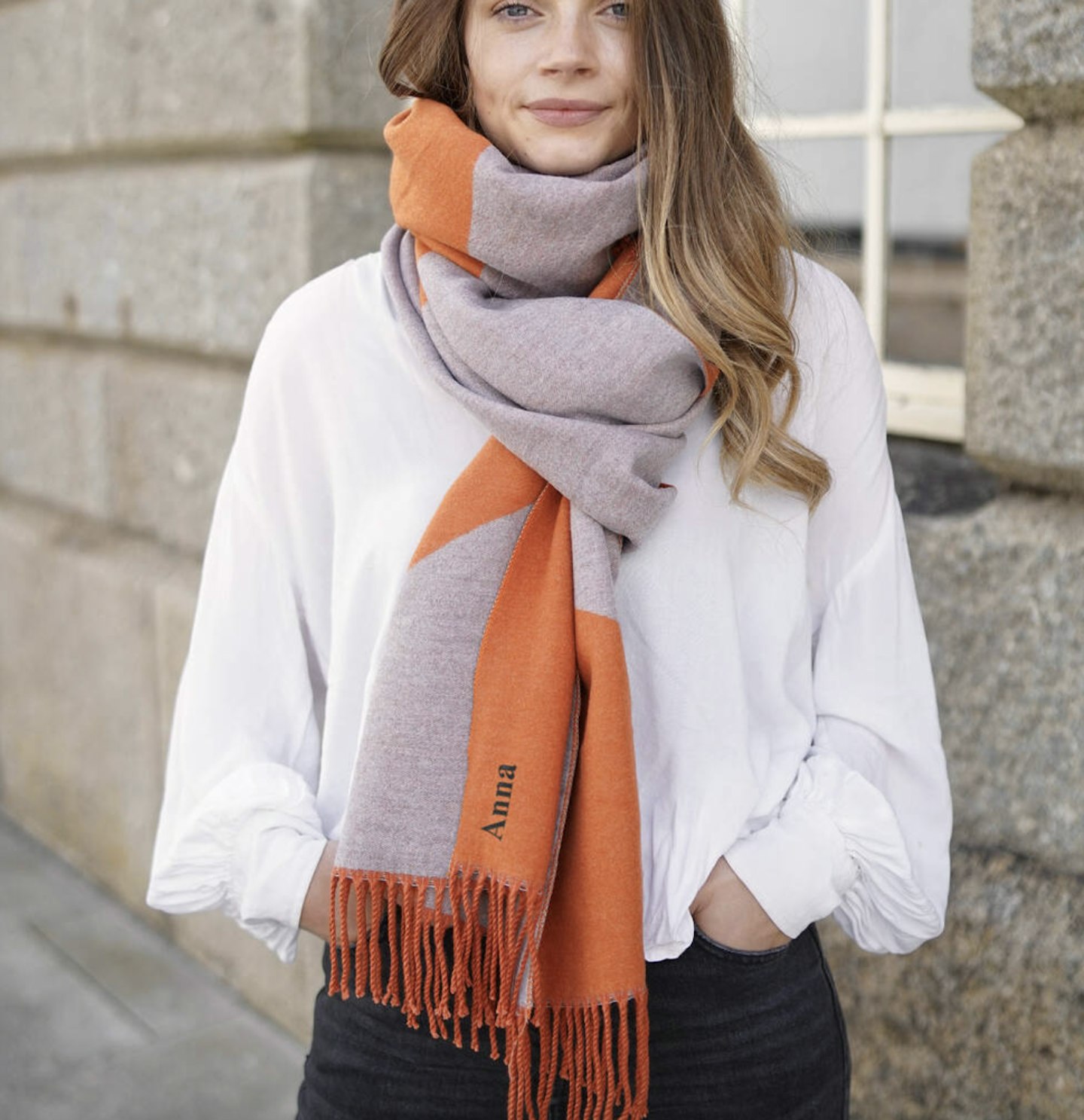 Personalised Burnt Orange To Grey Cashmere Blend Scarf