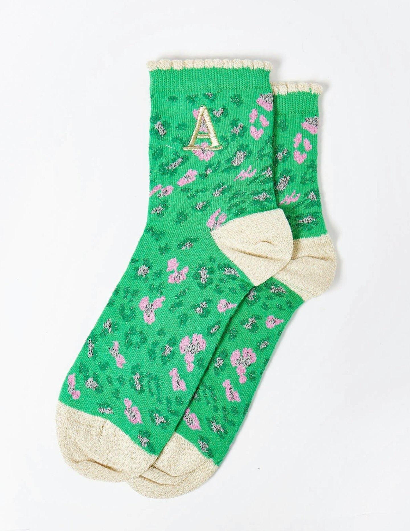 Green Leopard Alphabet Ankle Socks