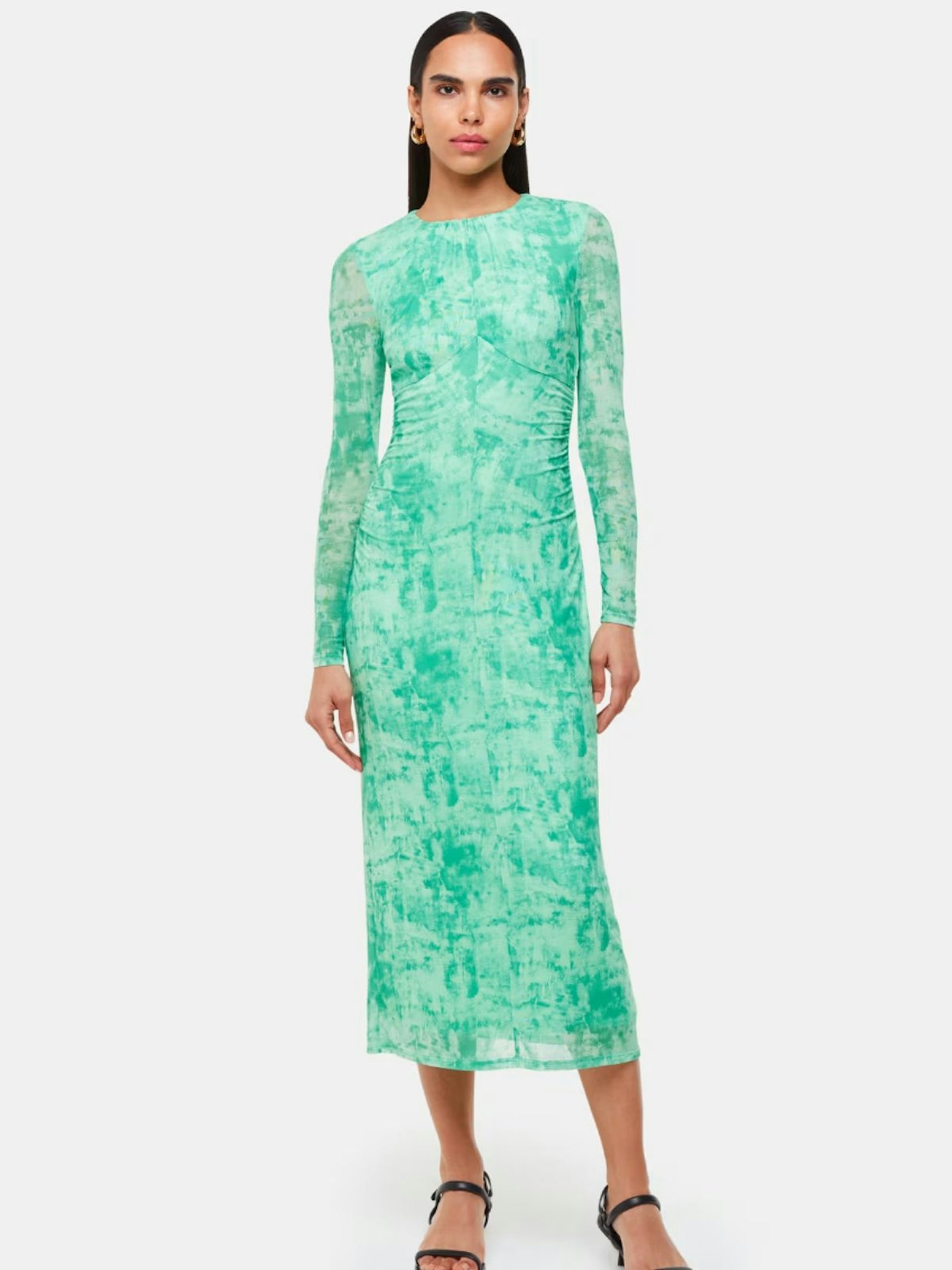 Whistles Green Brushwork Print Mesh Dress