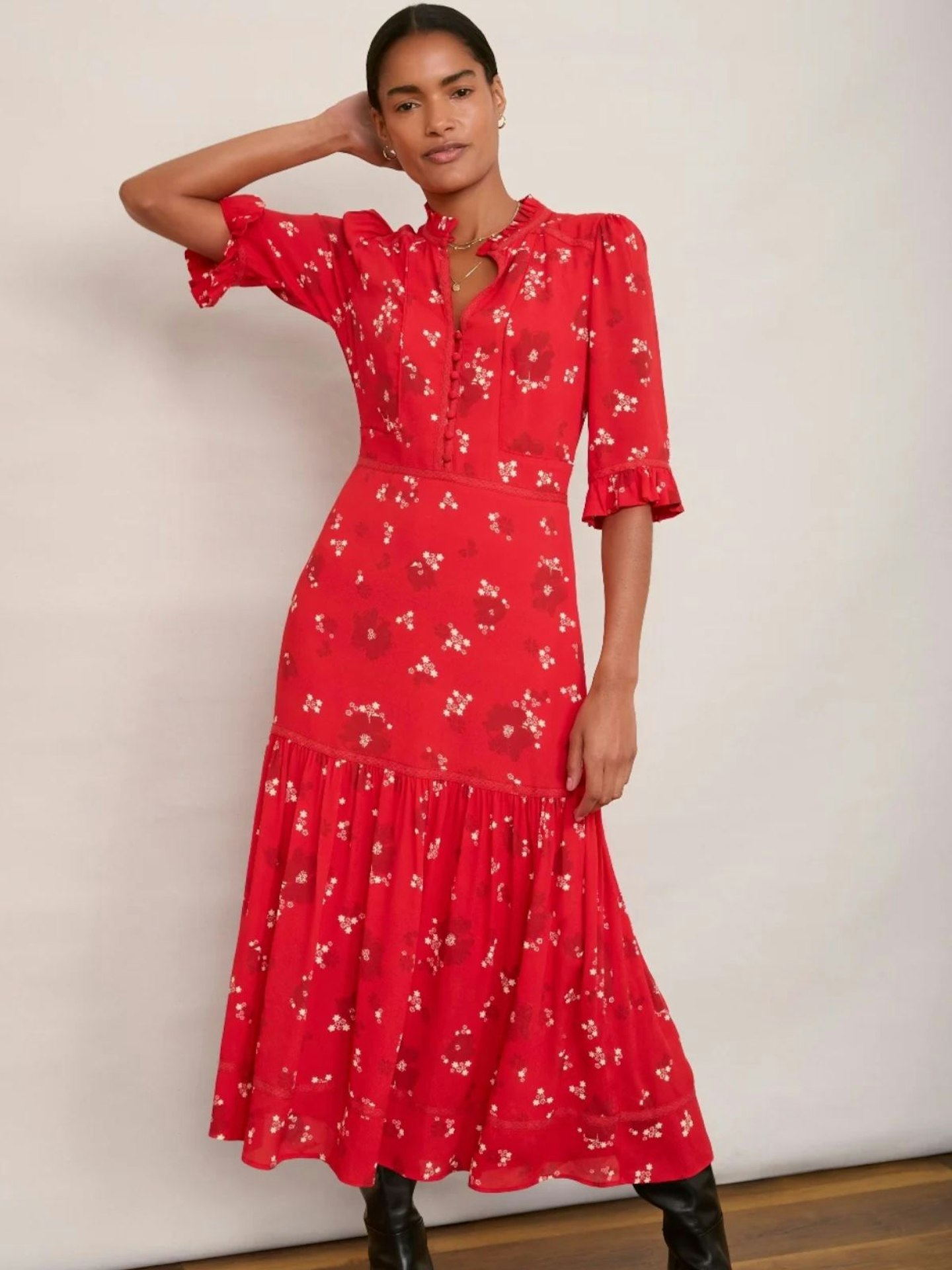 Wyse London Red Floral Jodi Dress