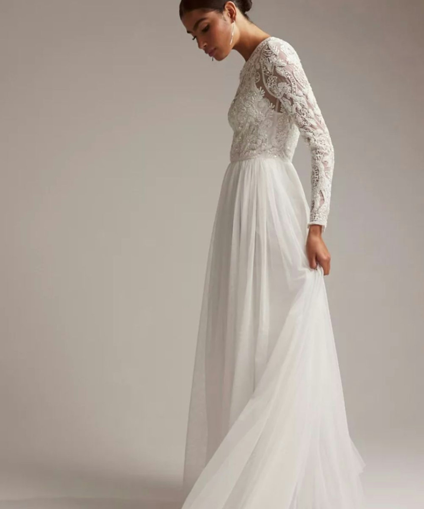ASOS EDITION Elizabeth Long Sleeve Wedding Dress with Beaded Bodice in White