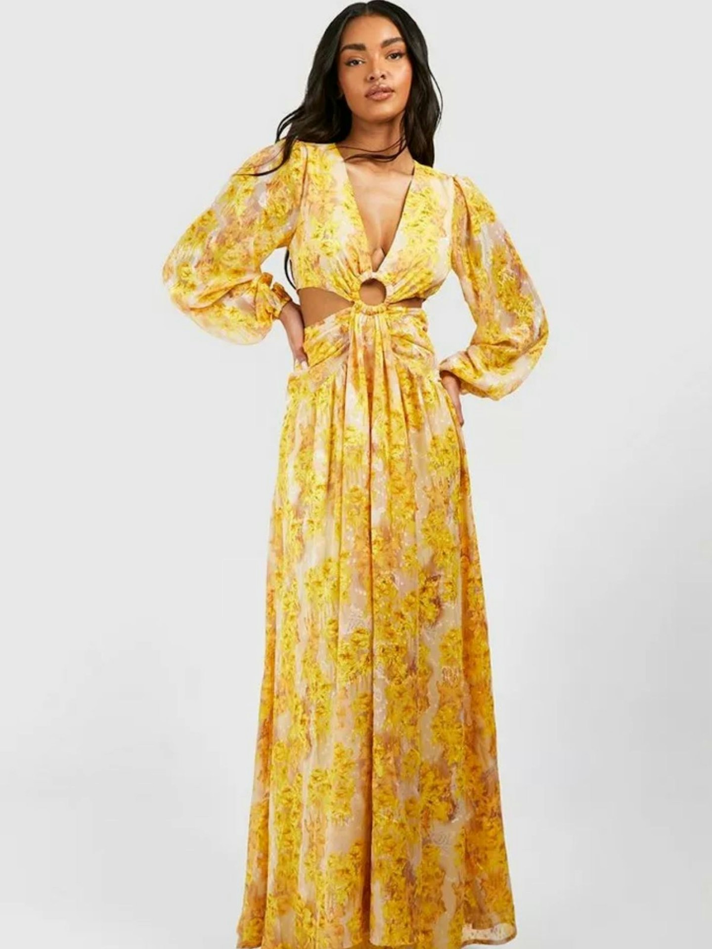 Boohoo Floral Chiffon Cut Out Maxi Dress