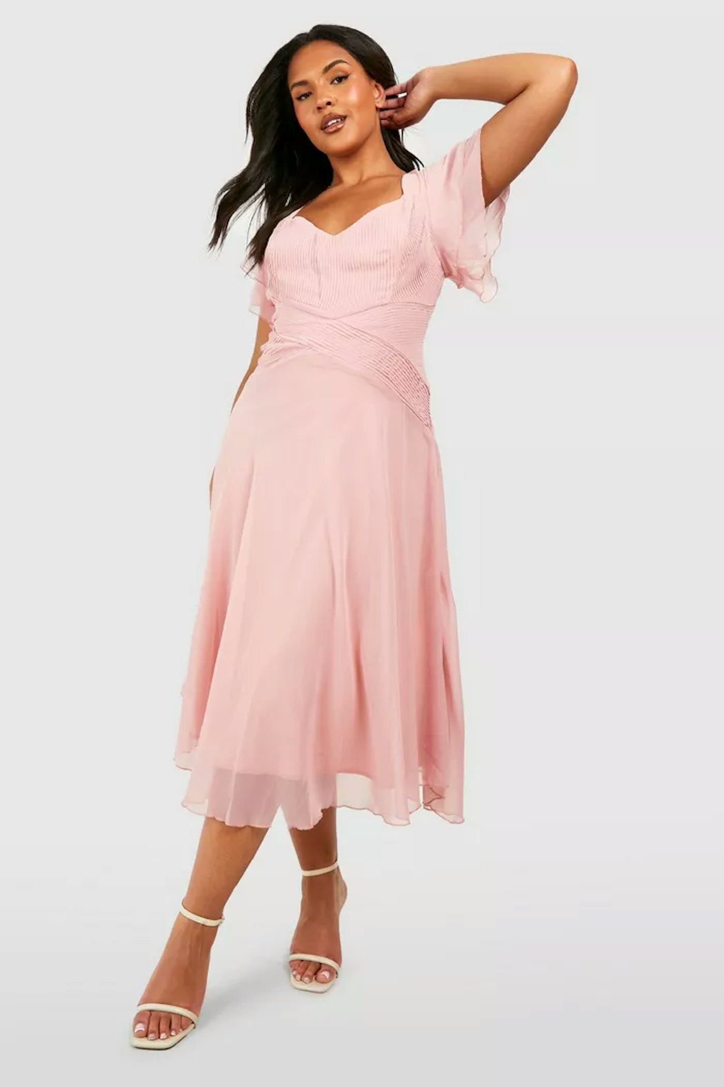 Boohoo Plus Occasion Angel Sleeve Chiffon Midi Dress