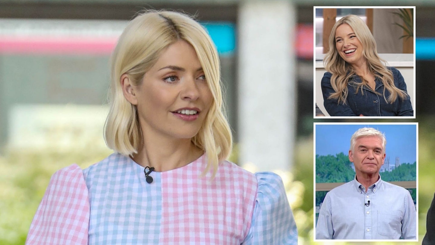 Holly Willoughby looks at Sian Welby and Phillip Schofield in a comped image
