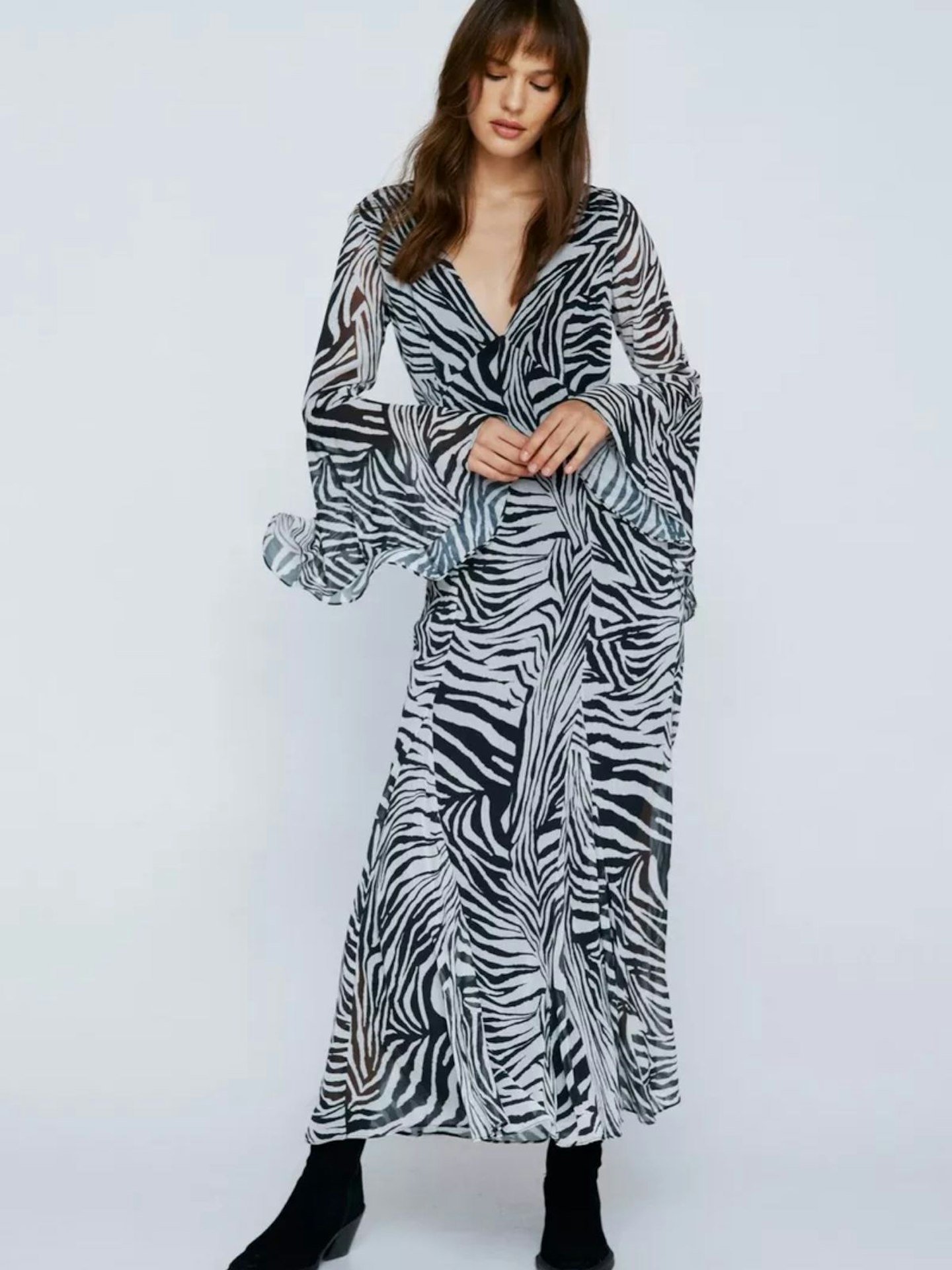 Nasty Gal Animal Print Chiffon Long Sleeve Maxi Dress