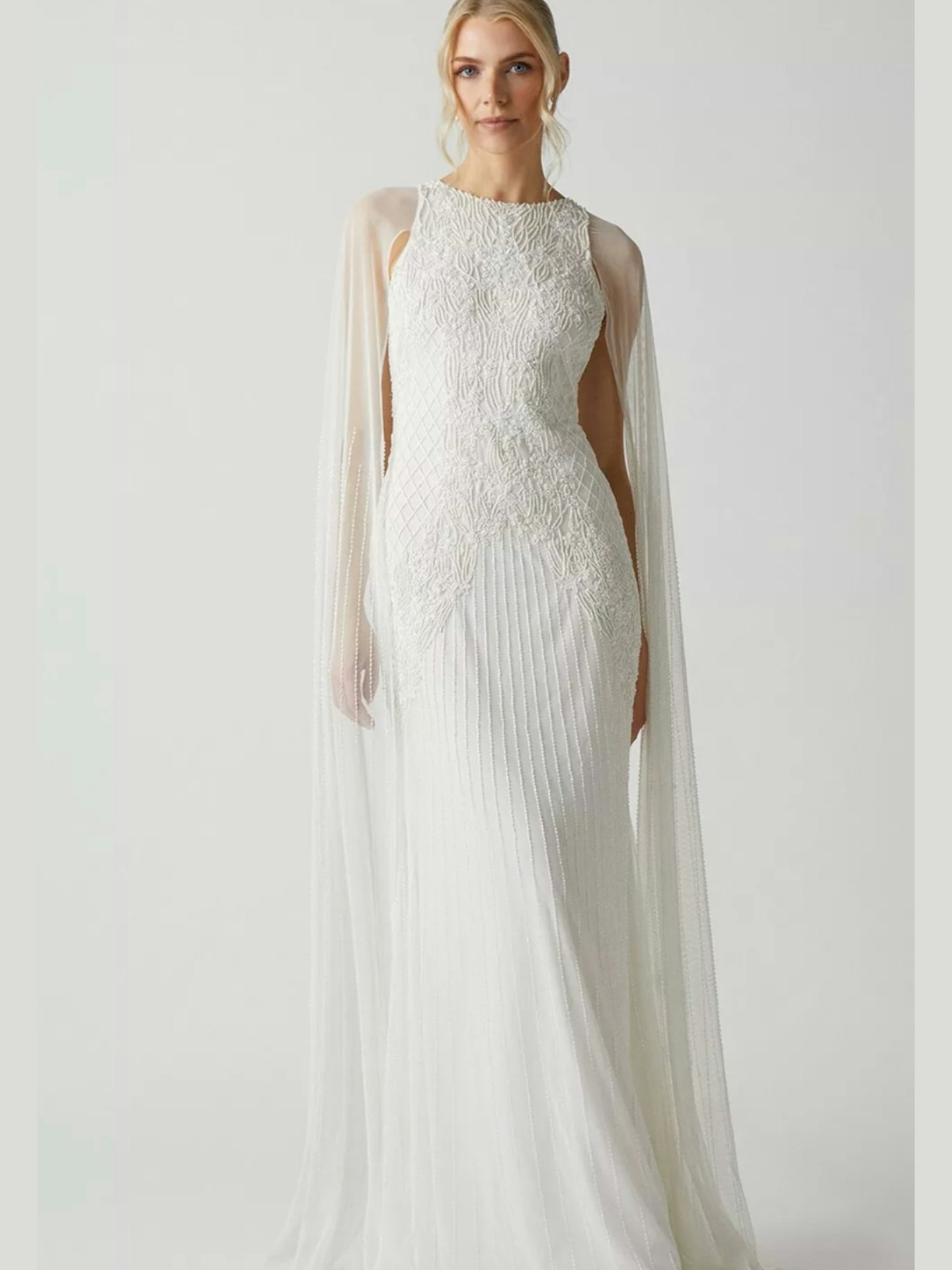 Coast Premium Embellished Wedding Dress With Cape Sleeves