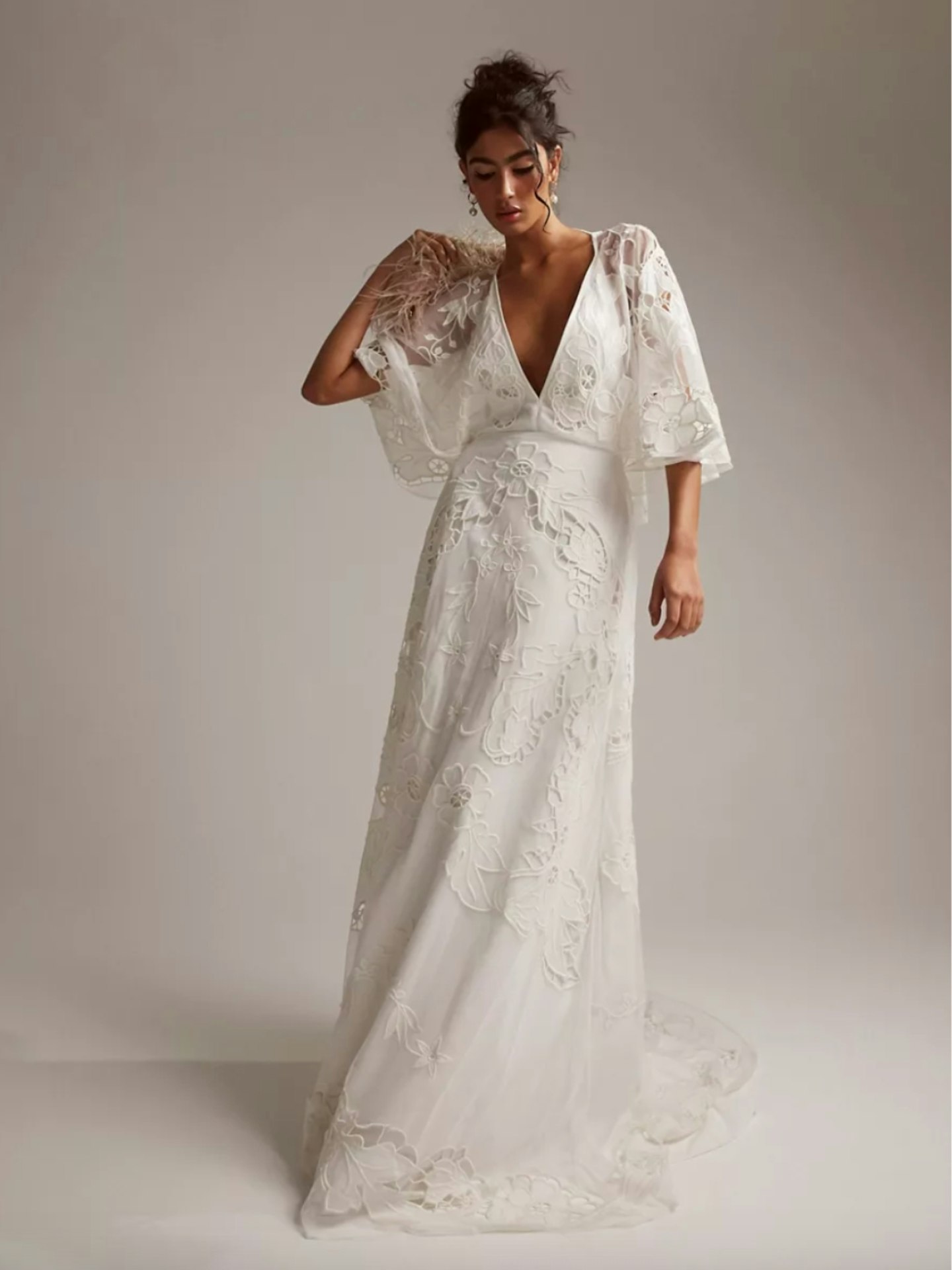 ASOS DESIGN Amelia Cutwork Embroidered Wedding Dress with Kimono Sleeve