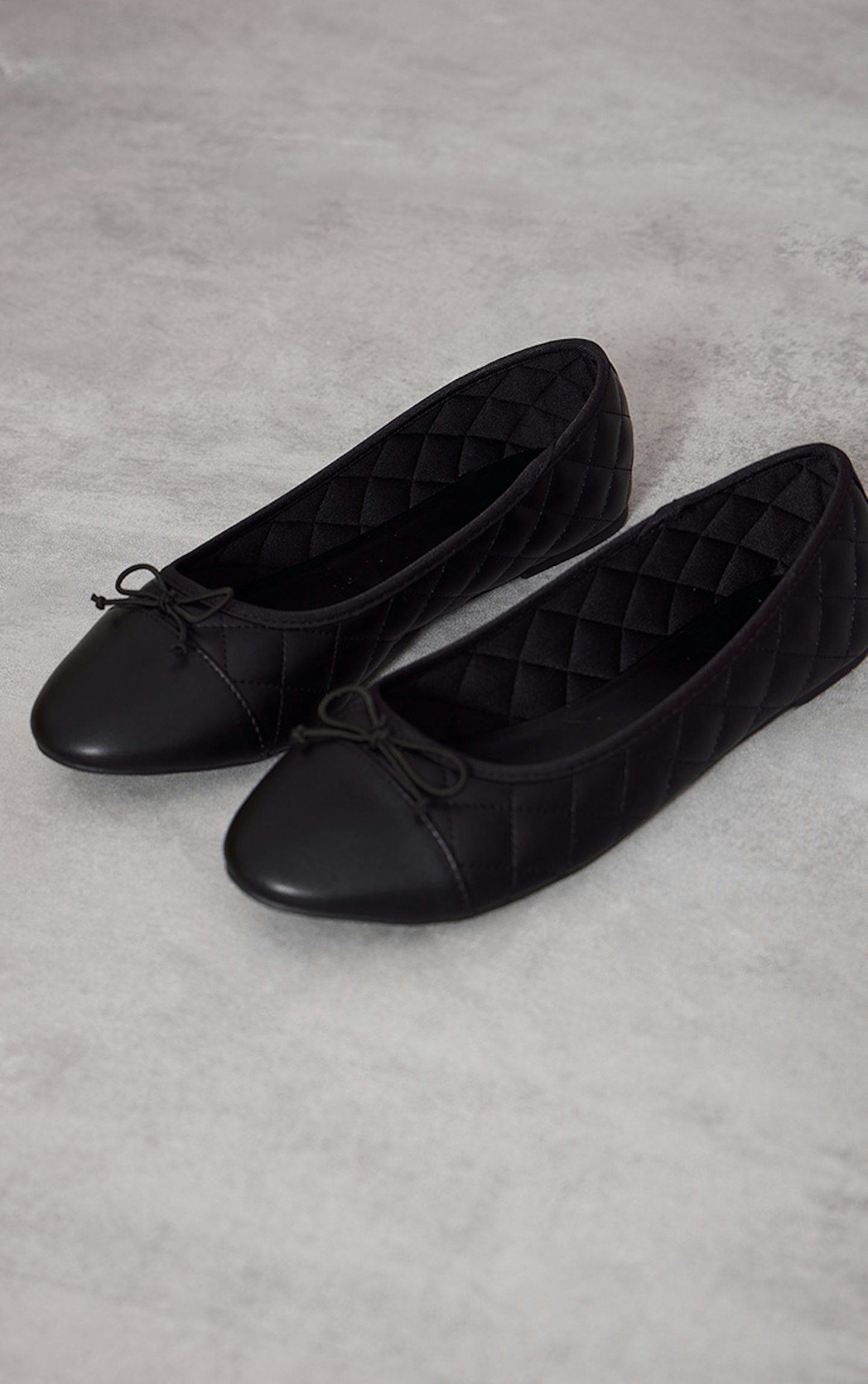 Pretty Little Thing Black Bow Quilted Ballet Pumps