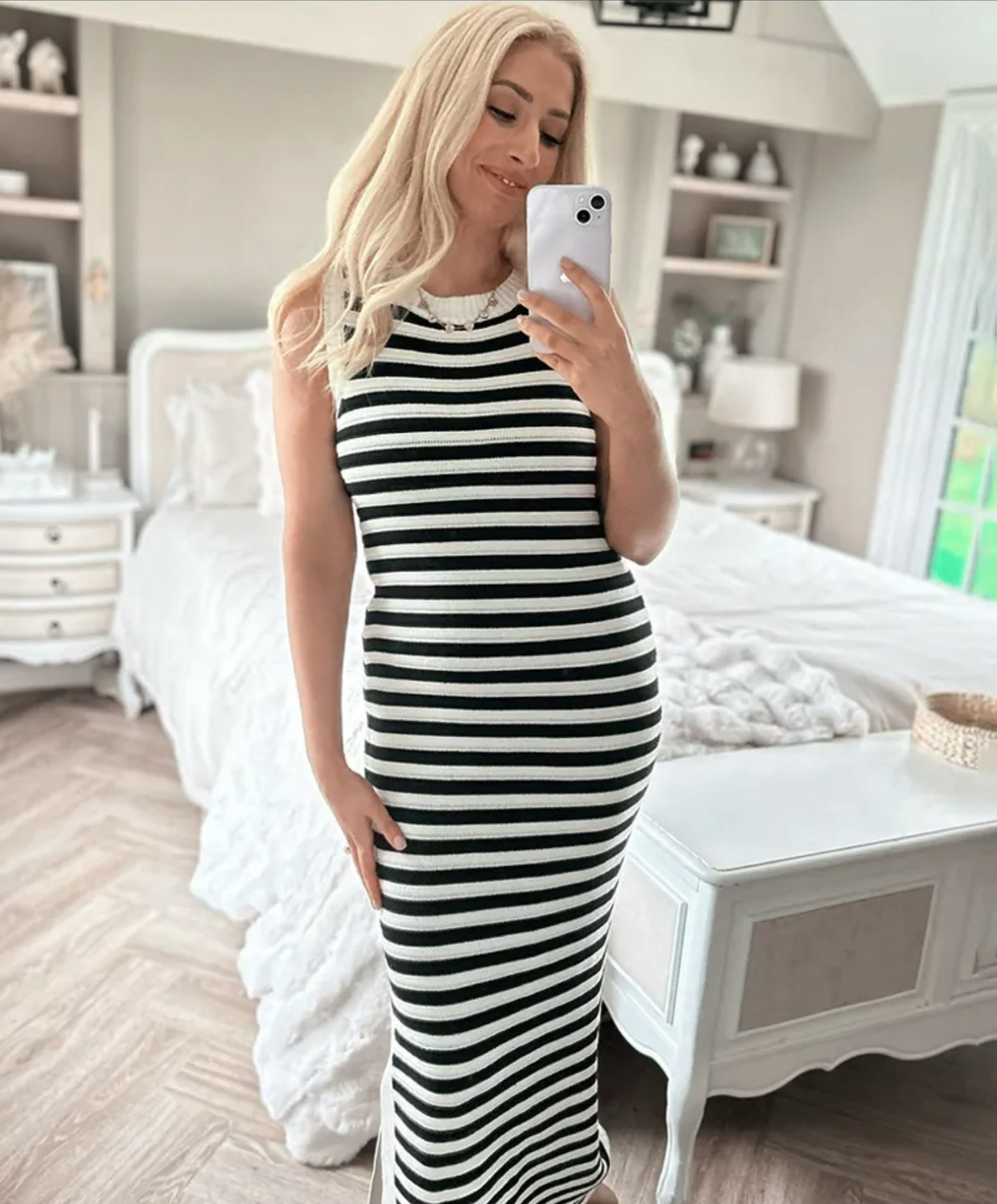 Knitted Sleeveless Ribbed Striped Midaxi Dress