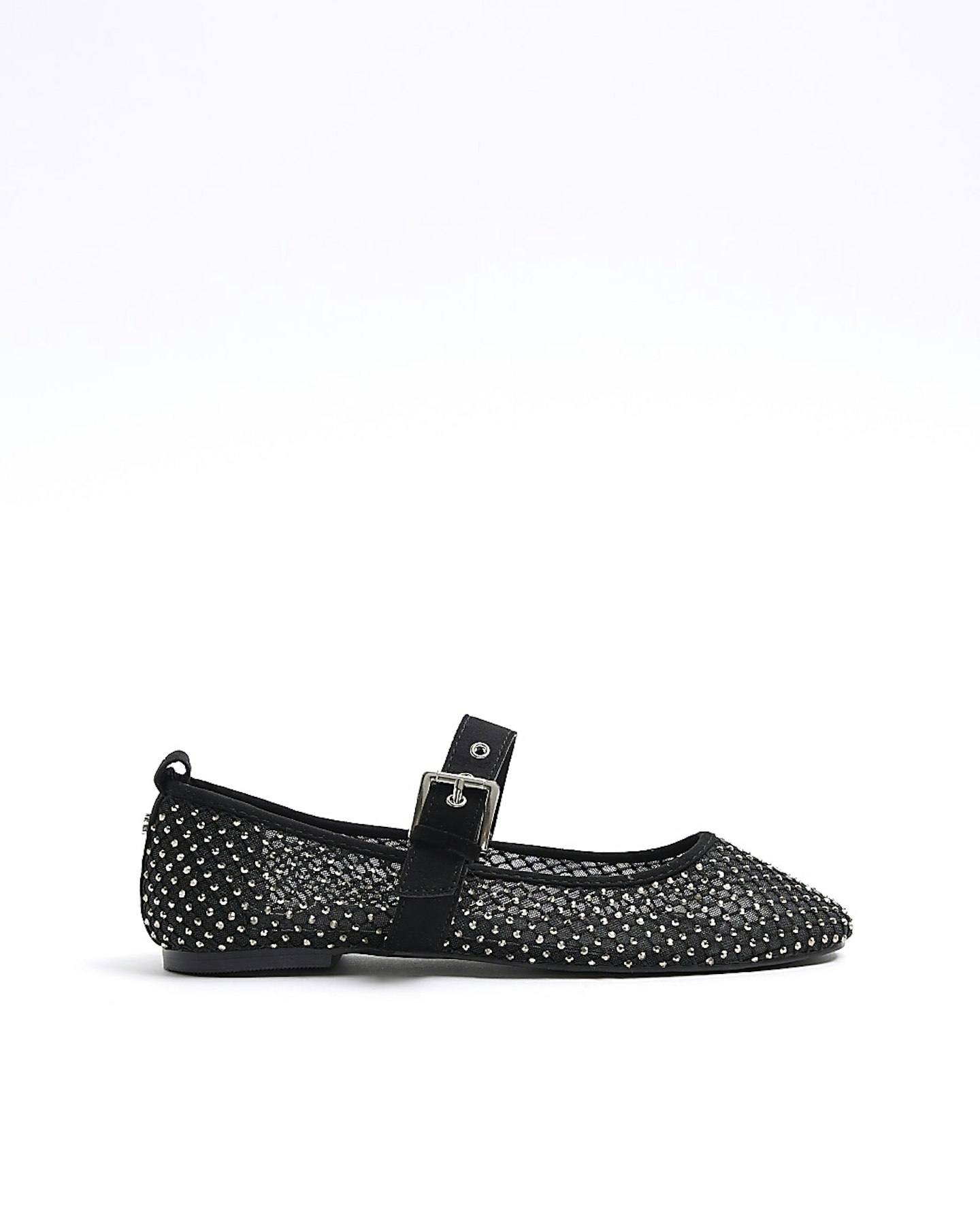 River Island Black Mesh Studded Mary Jane Ballet Pumps