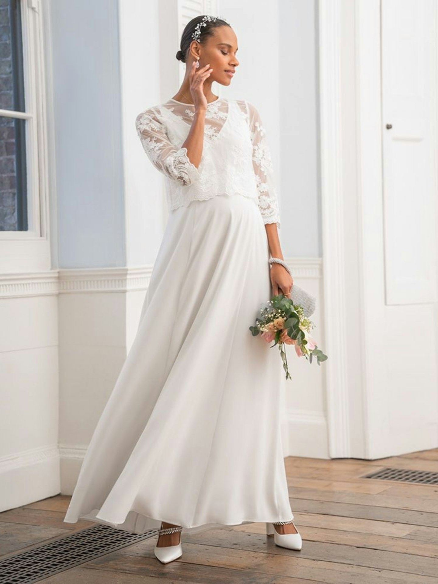 Maternity Wedding Dress with Detachable Lace