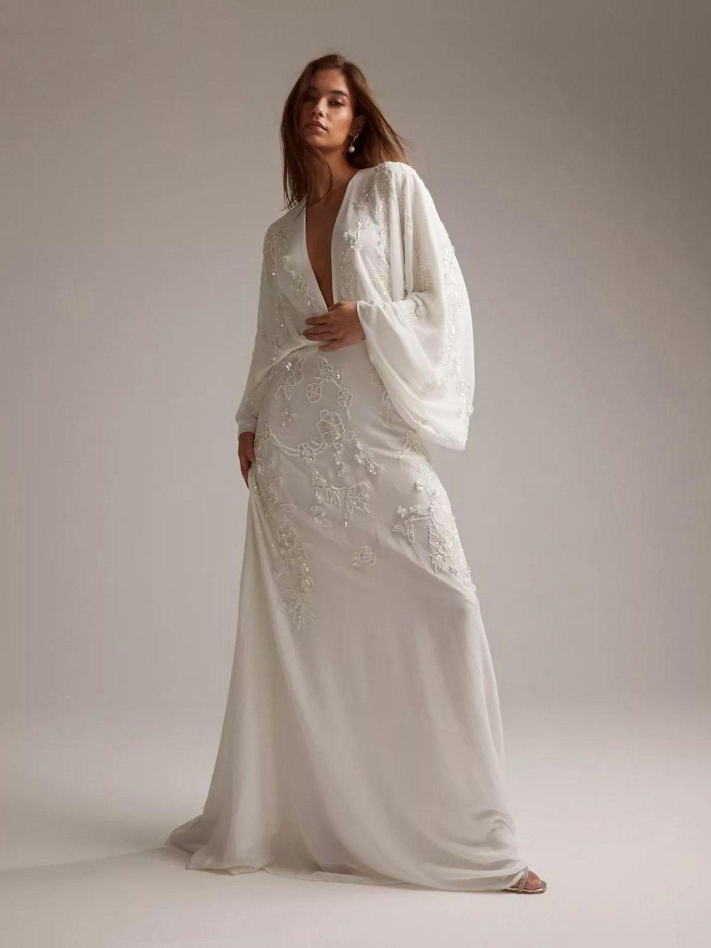 ASOS Design Lisa Drape Sleeve Plunge Wedding Dress