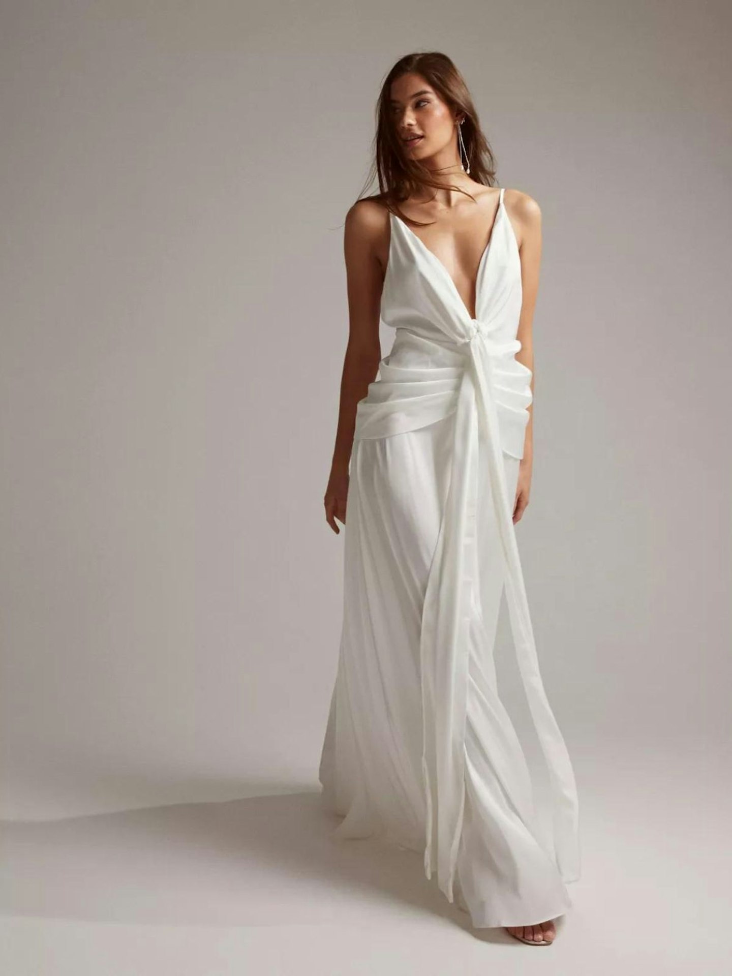 ASOS Design Emily Satin Plunge Drape Cami Wedding Dress