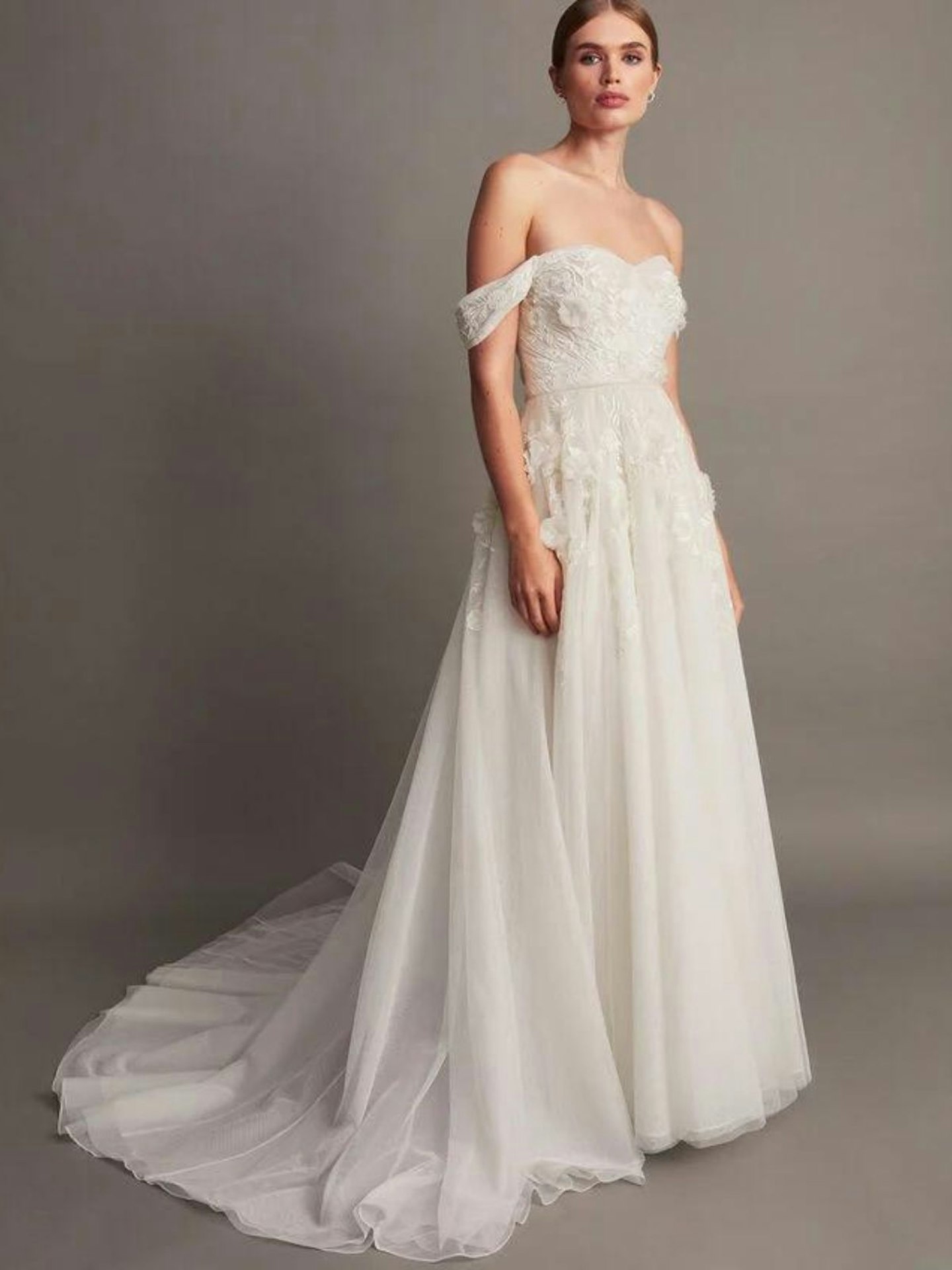 Monsoon Luciane Off-Shoulder Bridal Dress, Ivory