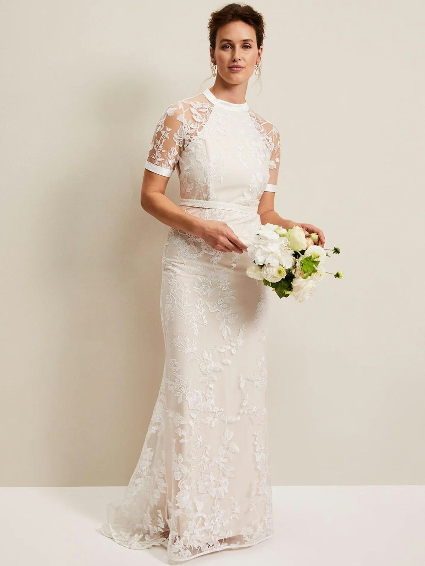 Phase Eight Poppy Embroidered Bridal Dress, Pearl