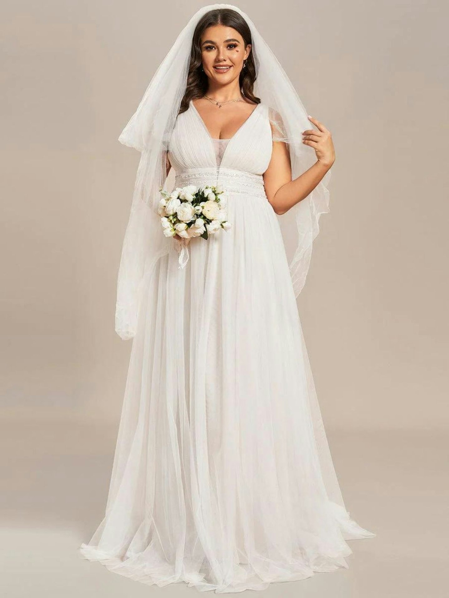 Ever Pretty Plus Size Sleeveless Low Back Wedding Dress