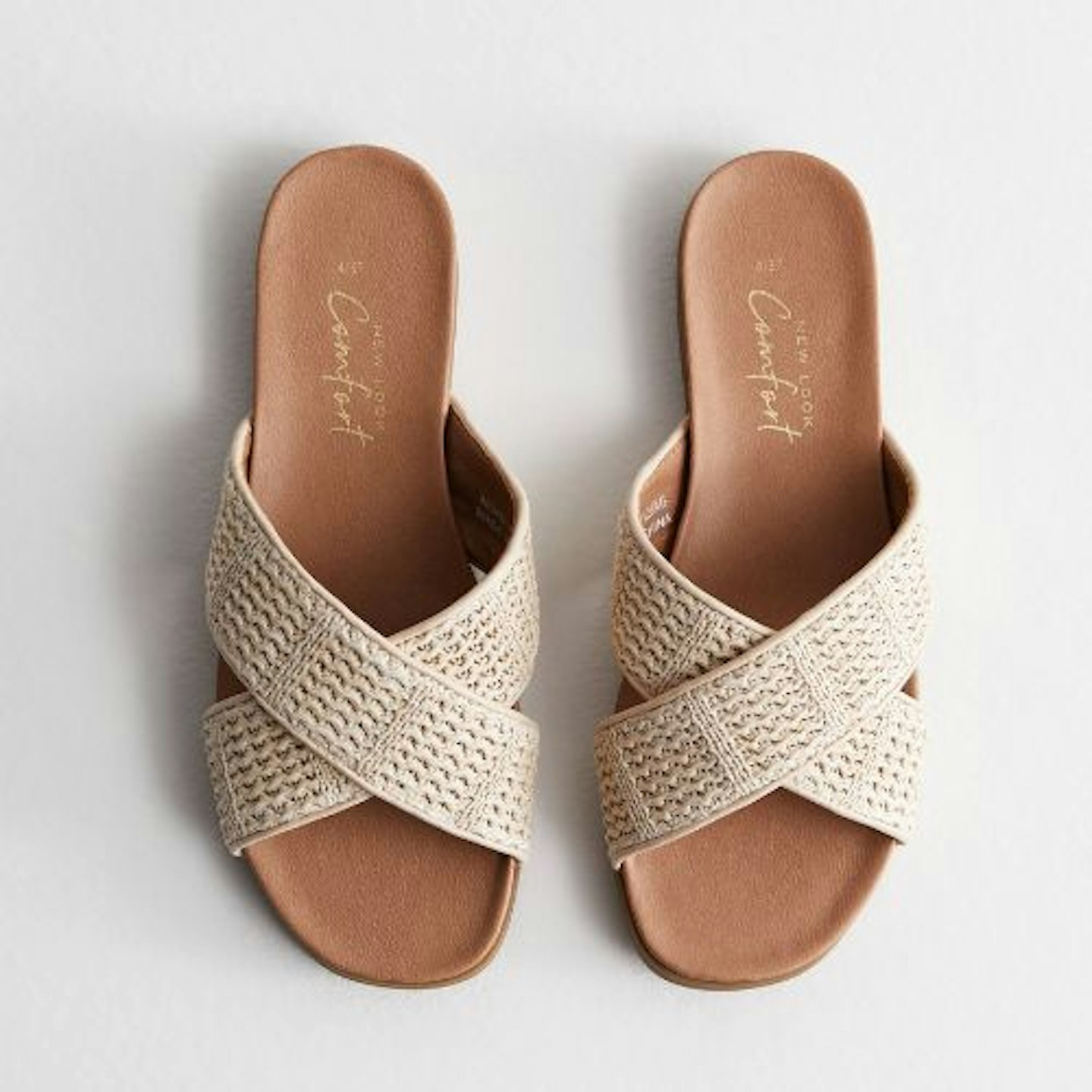 New Look Off White Raffia Cross Strap Mule Sandals