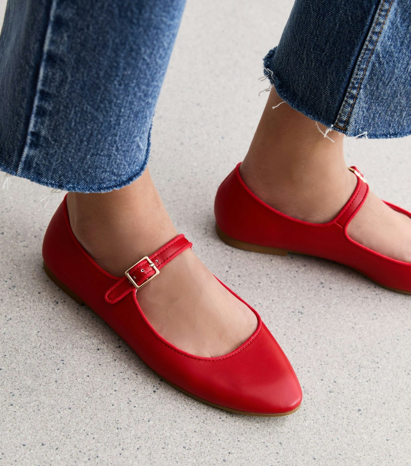 New Look Red Leather-Look Strappy Ballerina Pumps