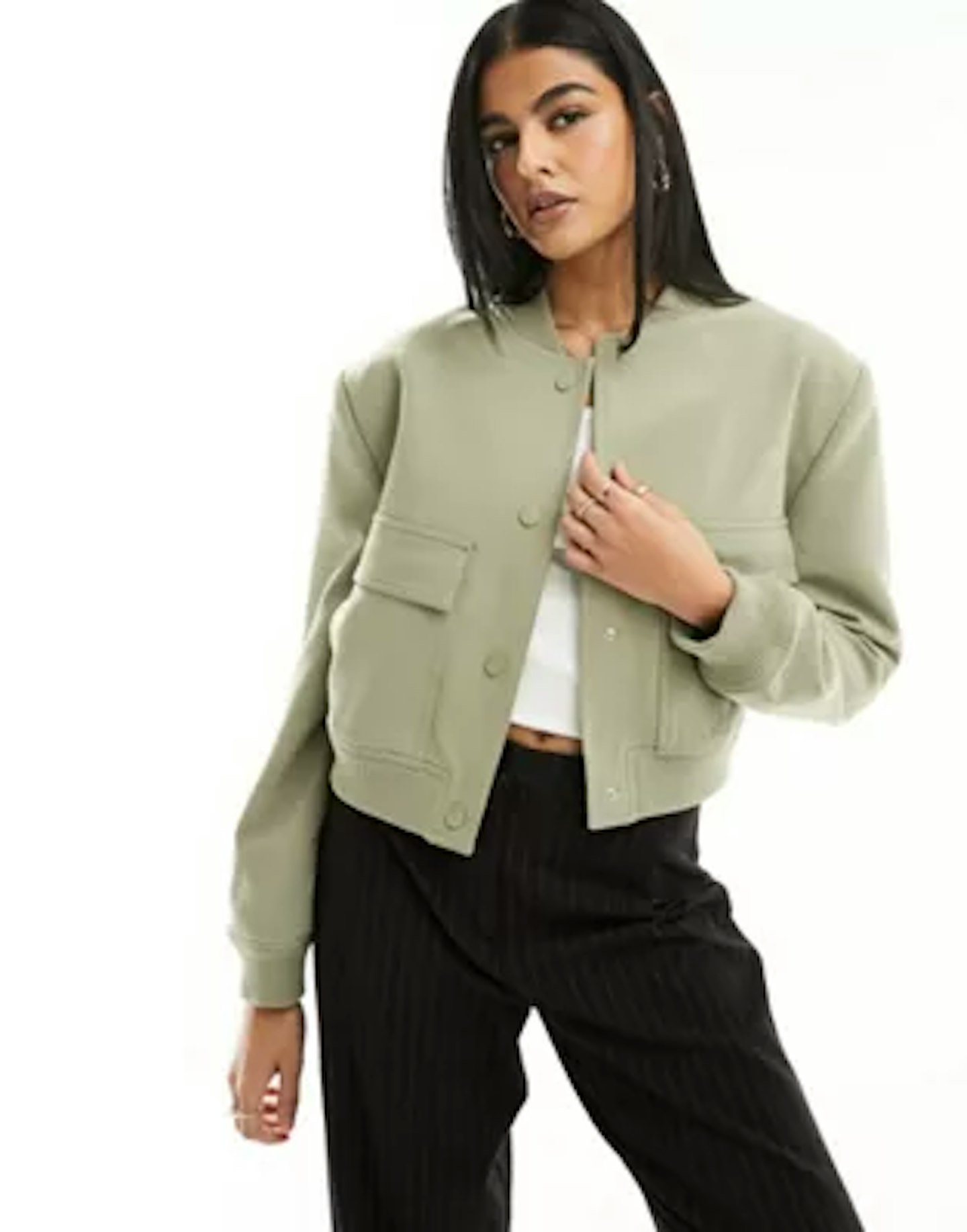 Stradivarius Tailored Bomber Jacket In Khaki