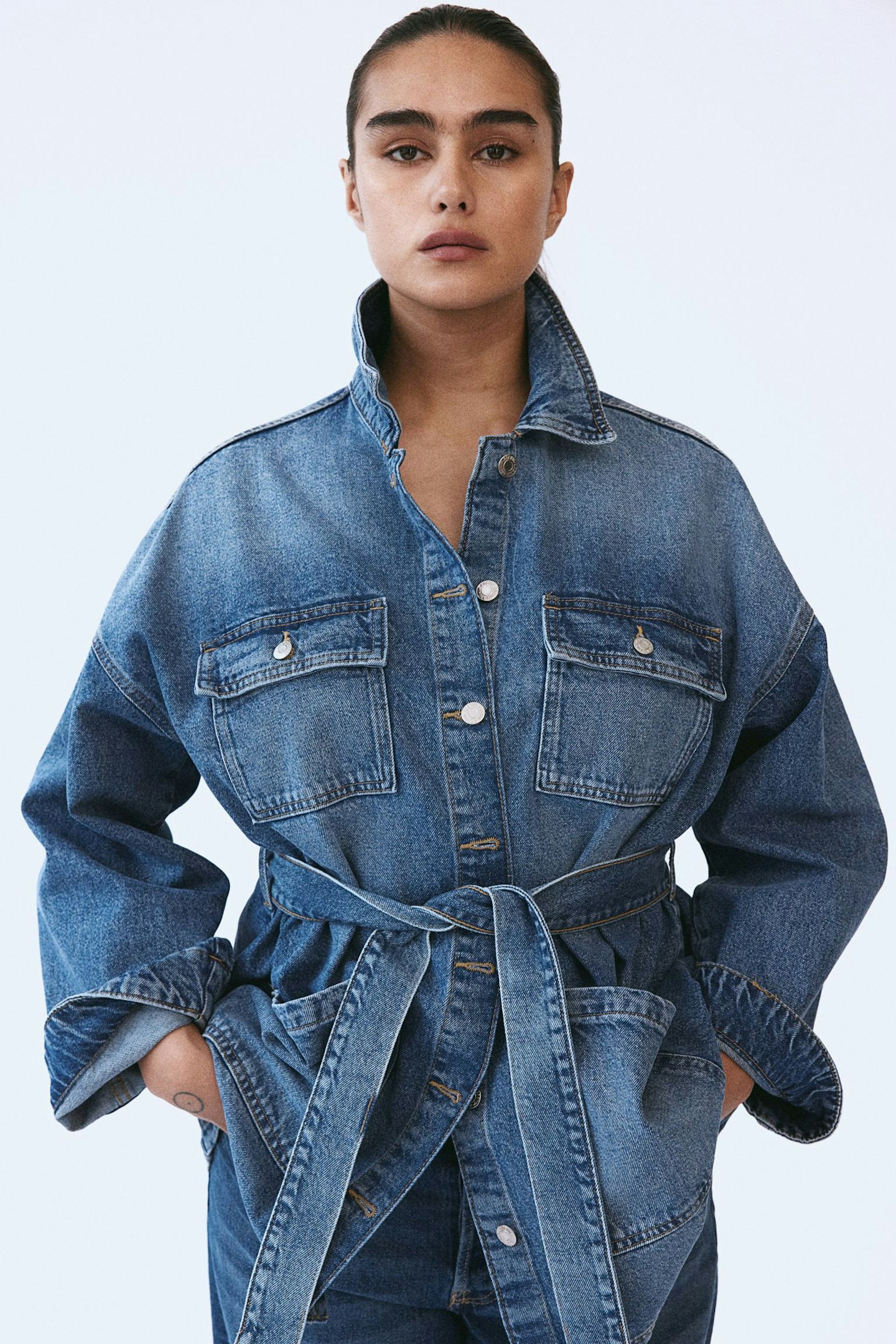 H&M Tie-belt Denim Jacket