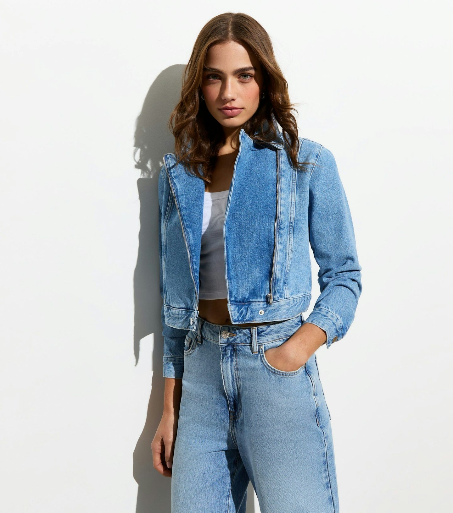 New Look Blue Denim Biker Jacket