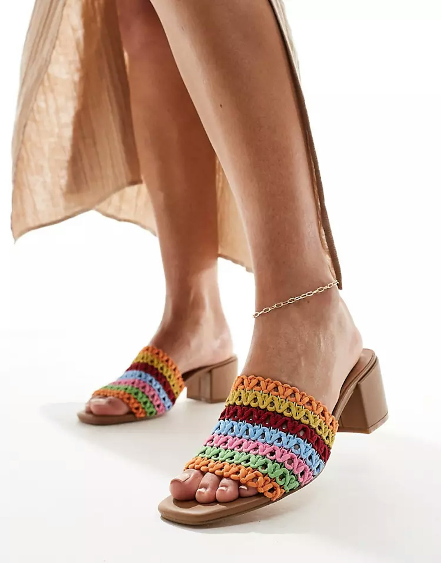 London Rebel Rainbow Crochet Mules